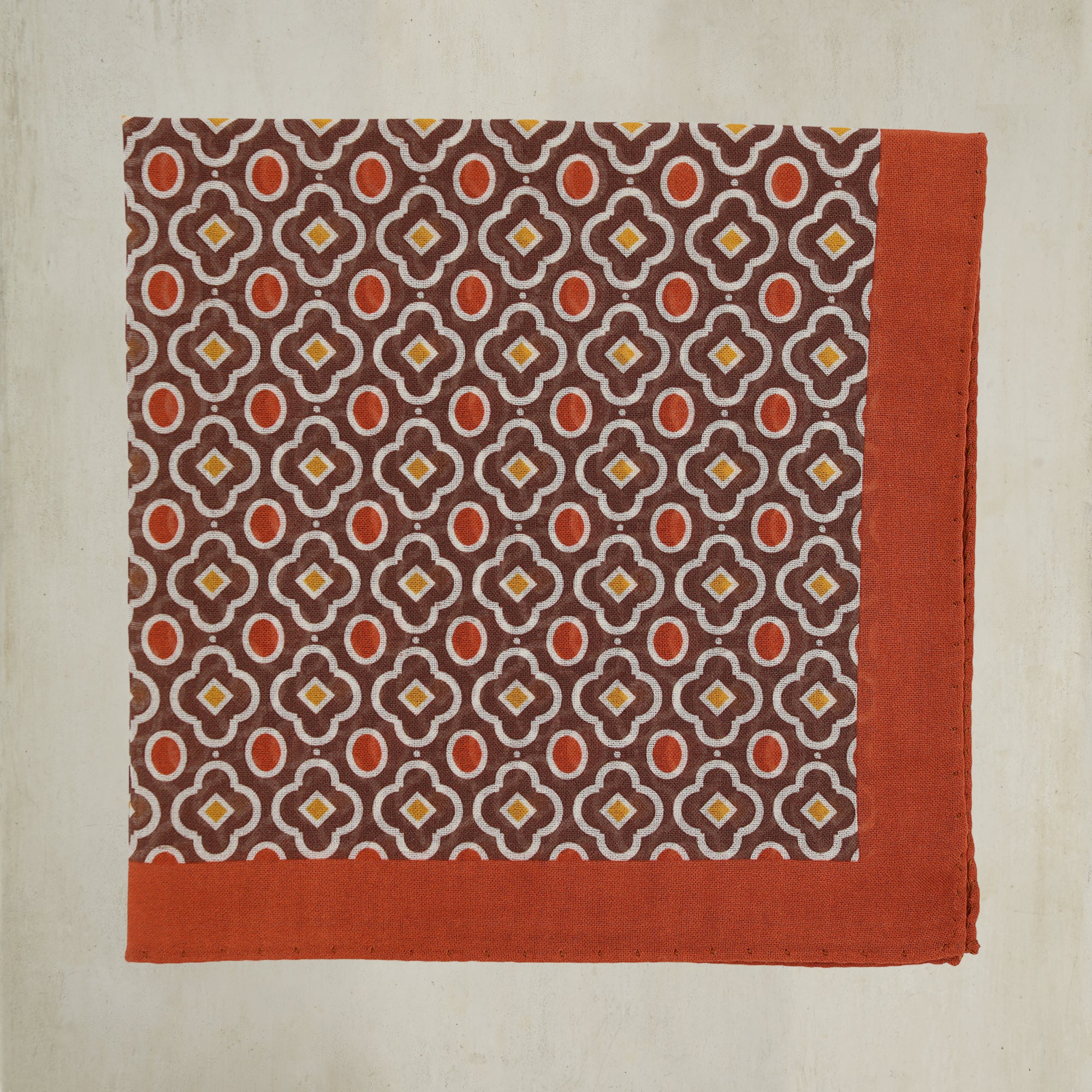 Cotton Mosaic Pocket Square in Brown & Rust - Image 2