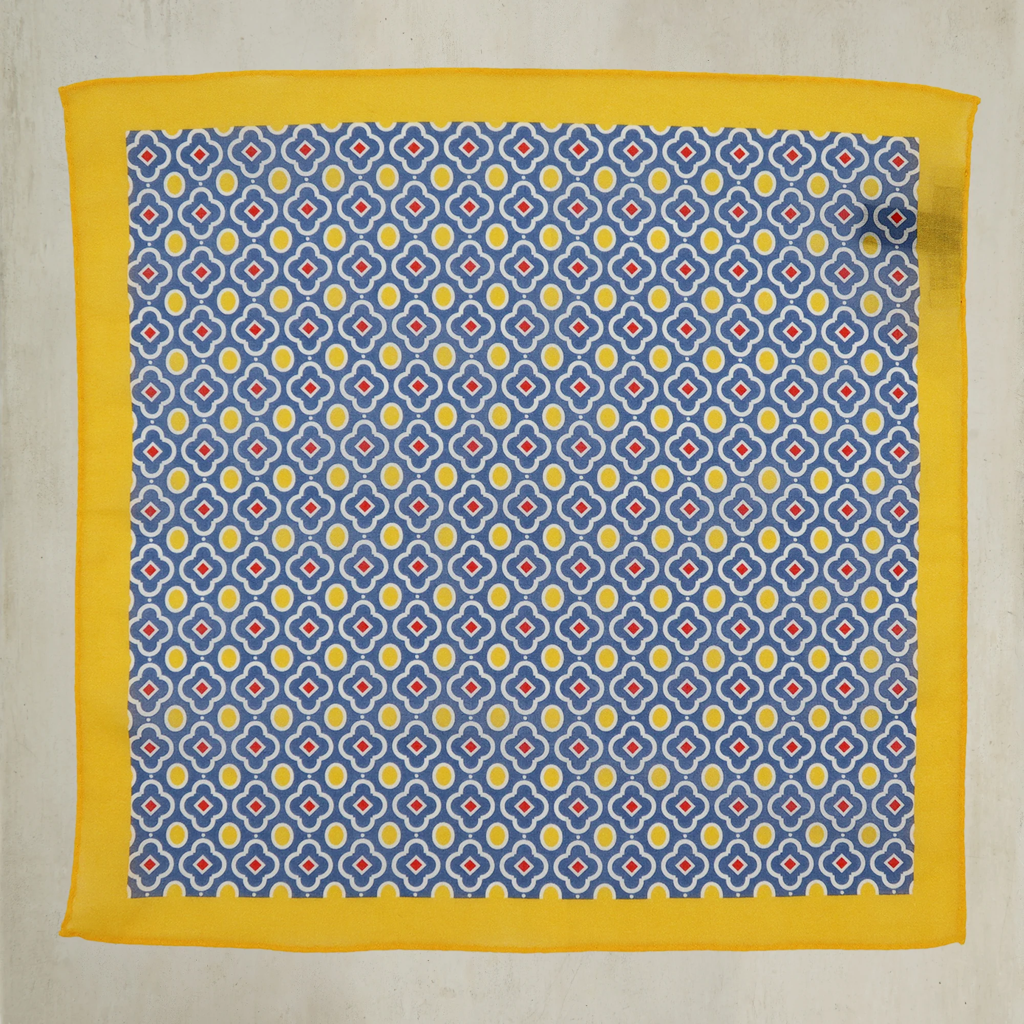 Cotton Mosaic Pocket Square in Dark Blue and Yellow
