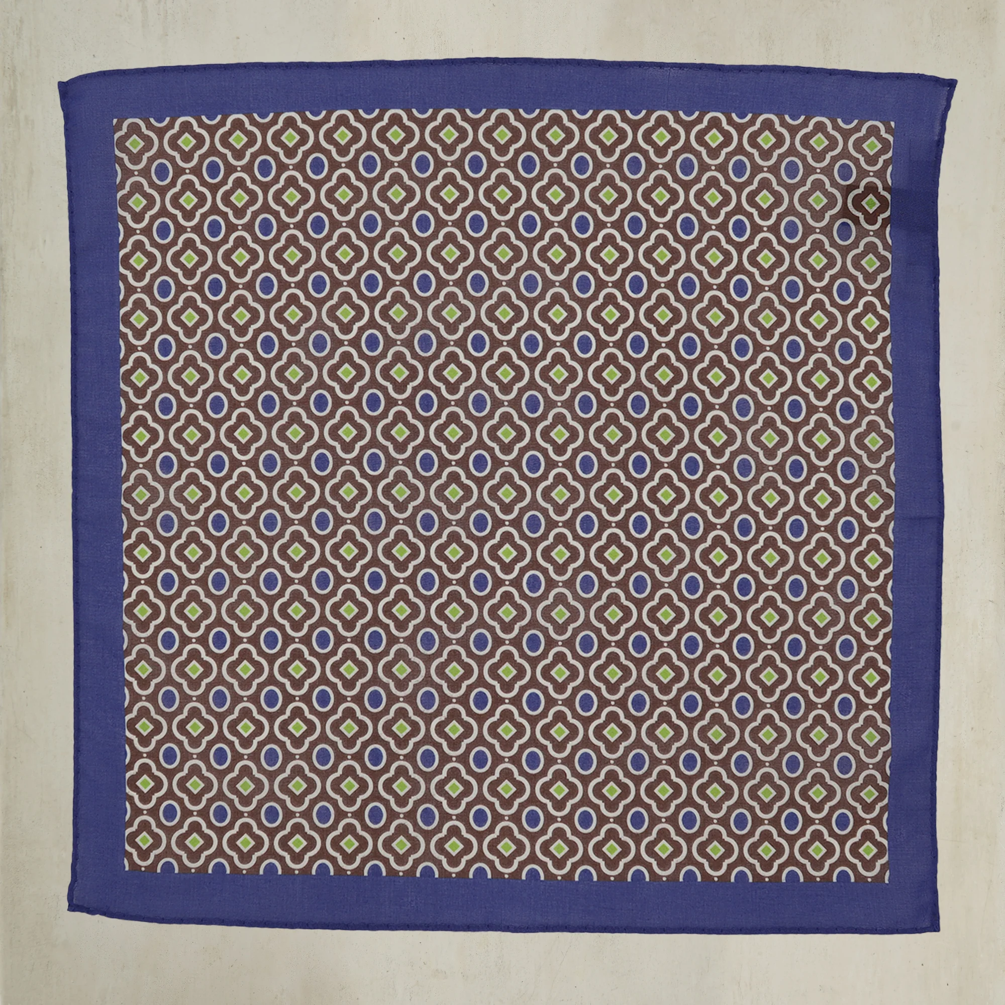 Cotton Mosaic Pocket Square in Dark Blue and Lime