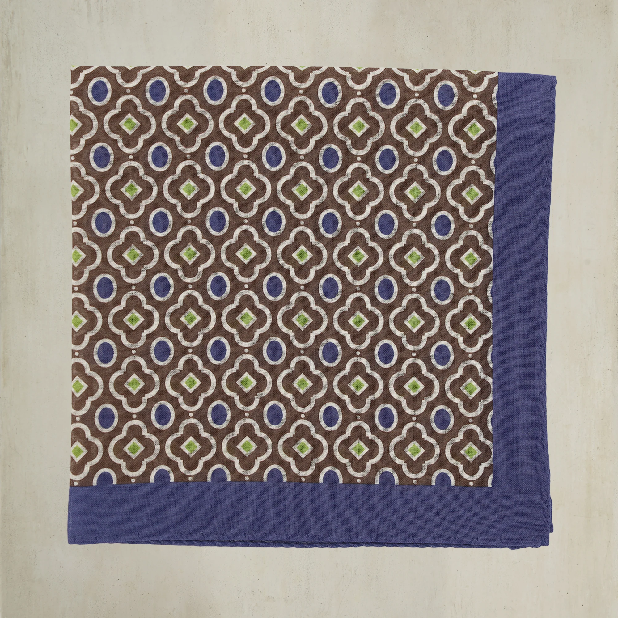 Cotton Mosaic Pocket Square in Dark Blue and Lime - Image 2