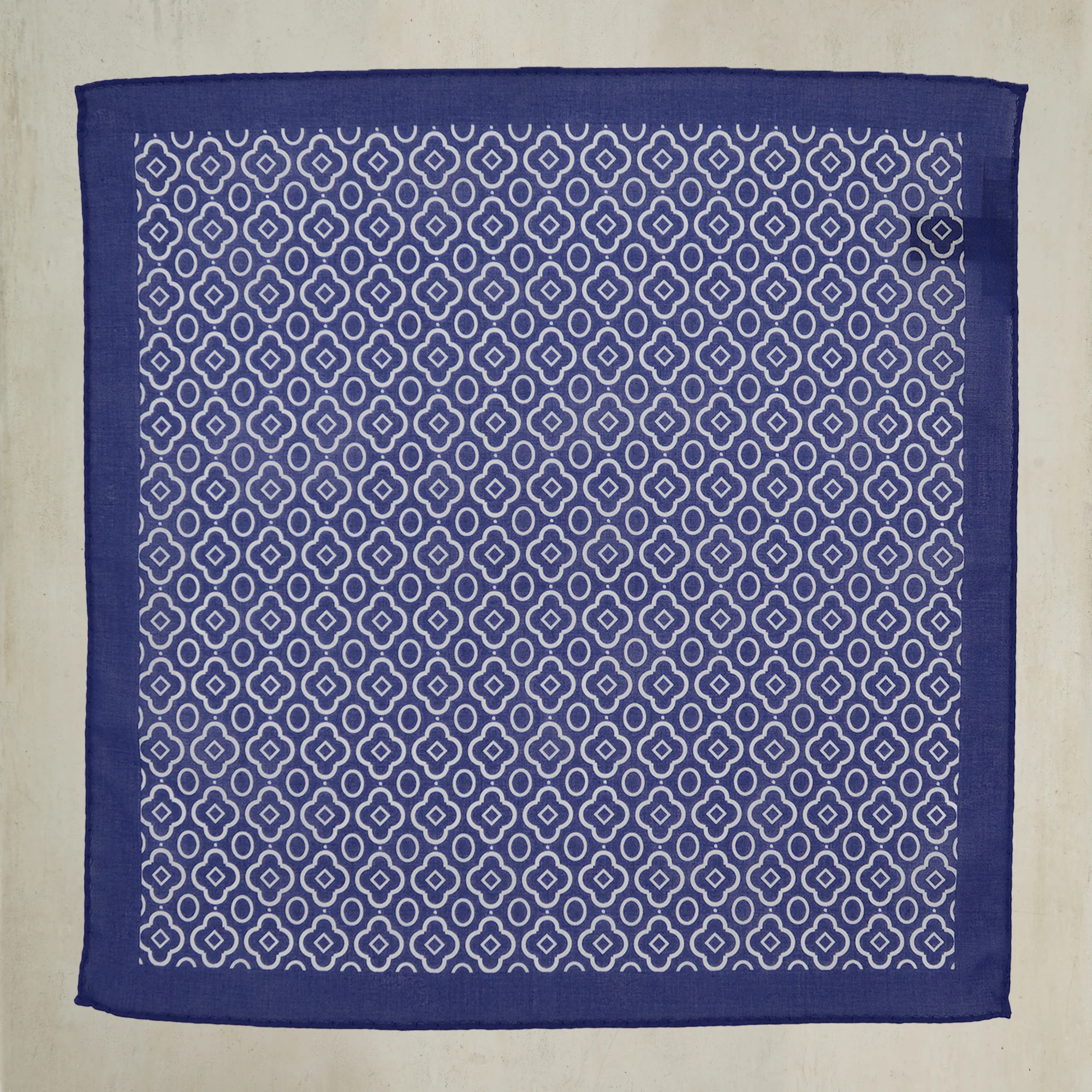 Cotton Mosaic Pocket Square in Dark Blue and White