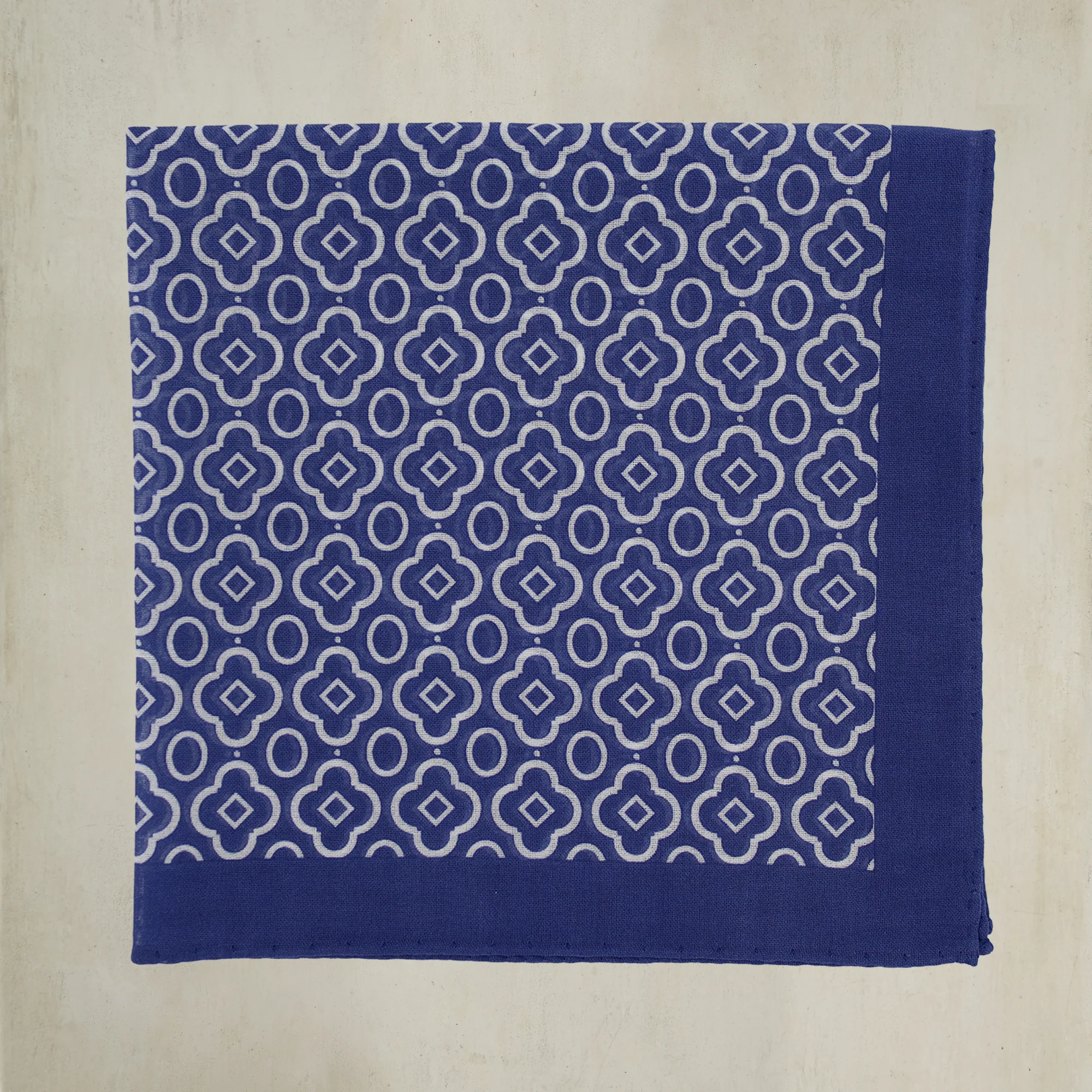 Cotton Mosaic Pocket Square in Dark Blue and White - Image 2
