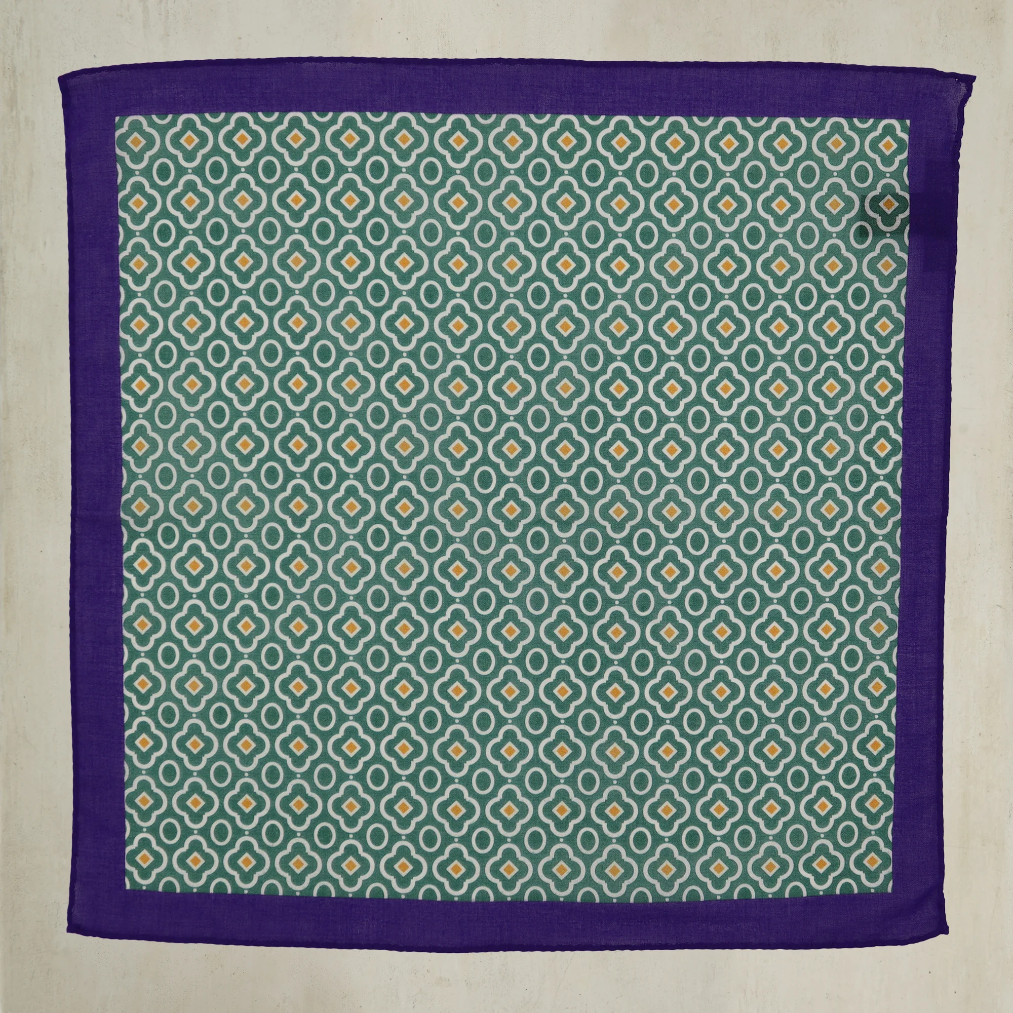 Cotton Mosaic Pocket Square in Green and Purple