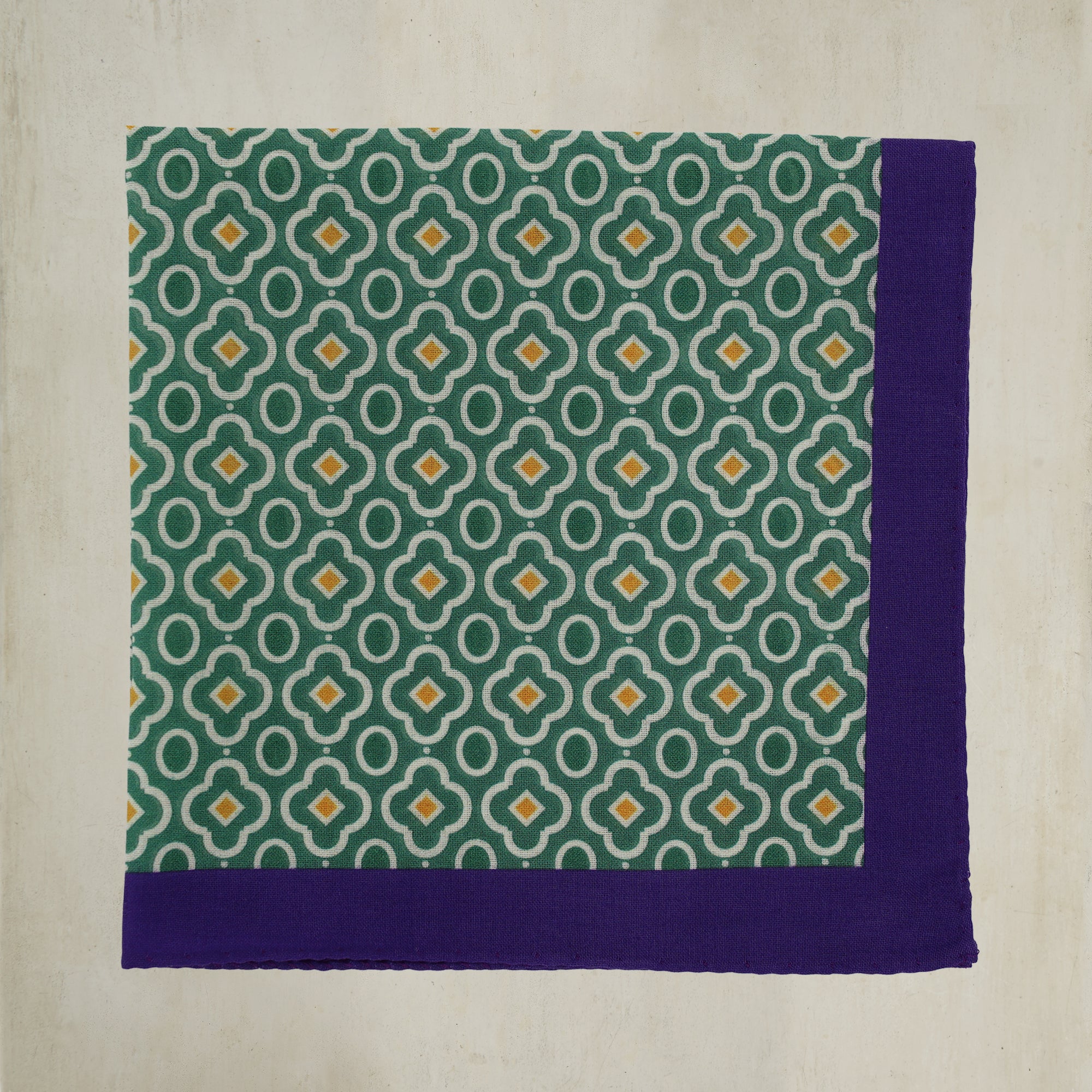 Cotton Mosaic Pocket Square in Green and Purple - Image 2