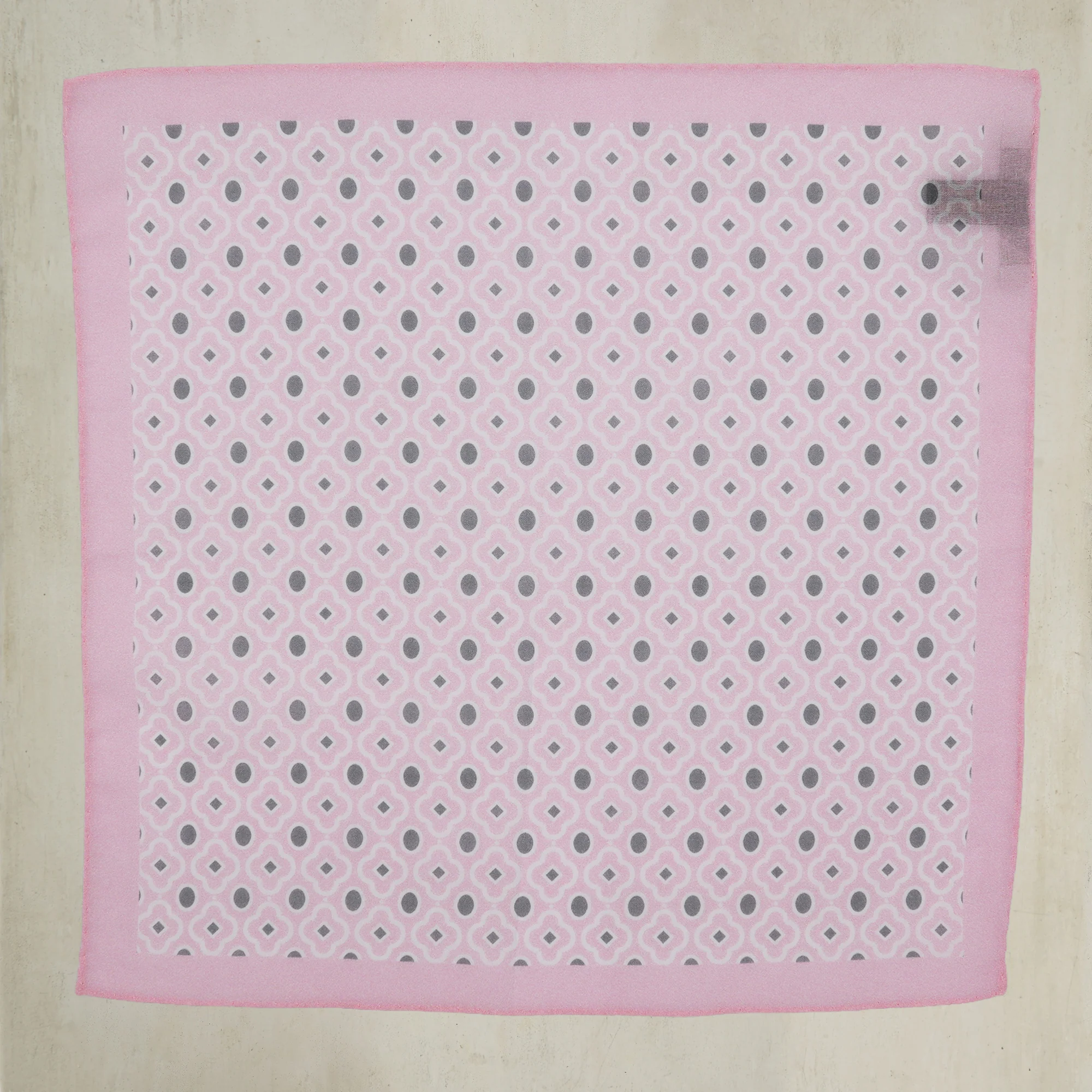 Cotton Mosaic Pocket Square in Light Pink and Grey