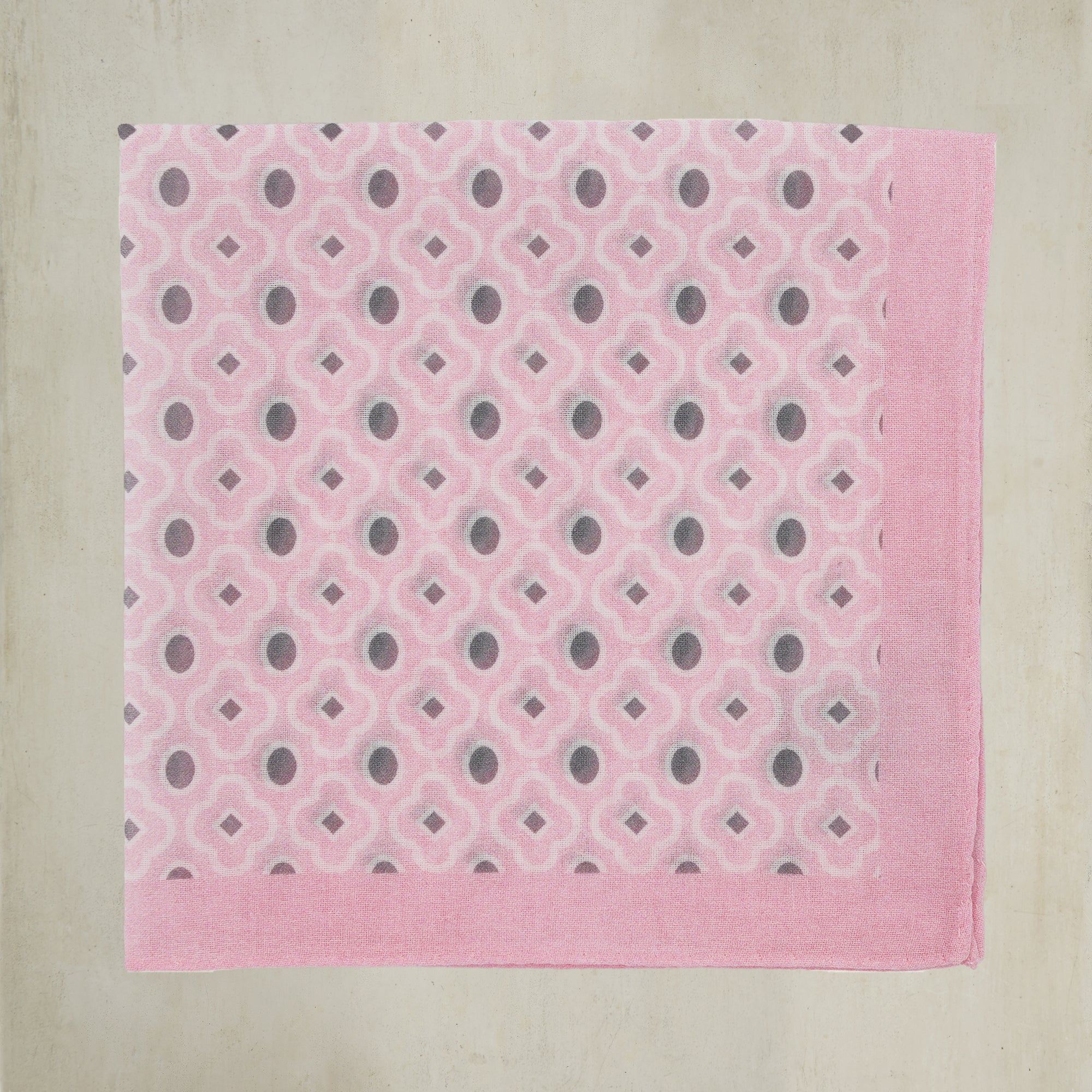 Cotton Mosaic Pocket Square in Light Pink and Grey - Image 2