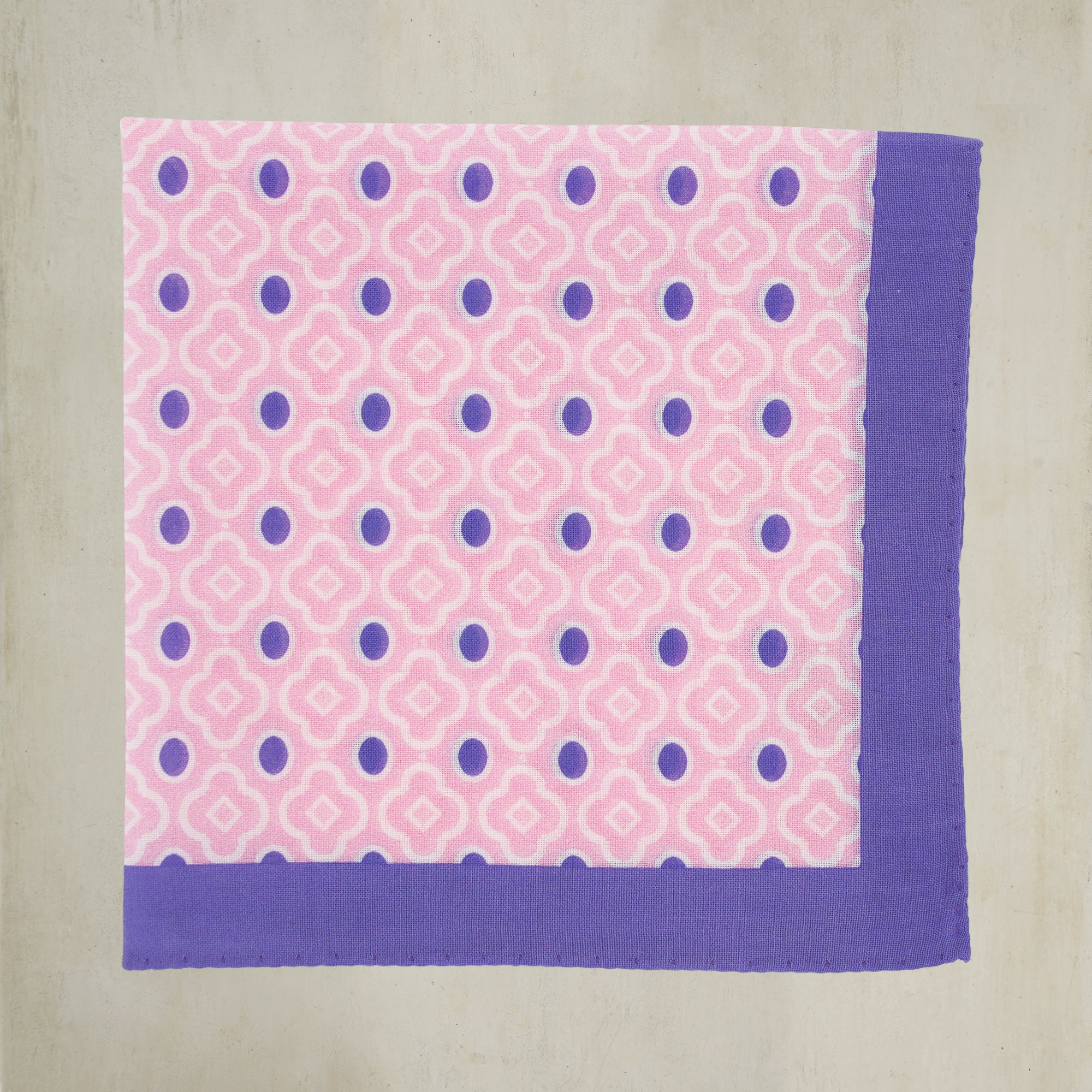 Cotton Mosaic Pocket Square in Light Pink and Lilac - Image 2