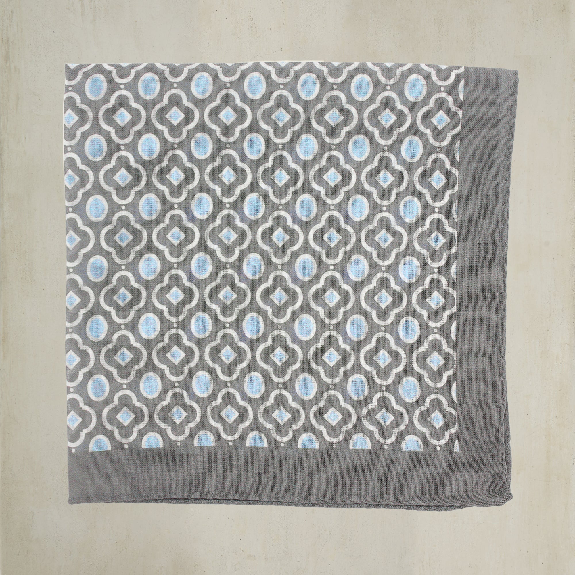 Cotton Mosaic Pocket Square in Light Sky and Grey - Image 2