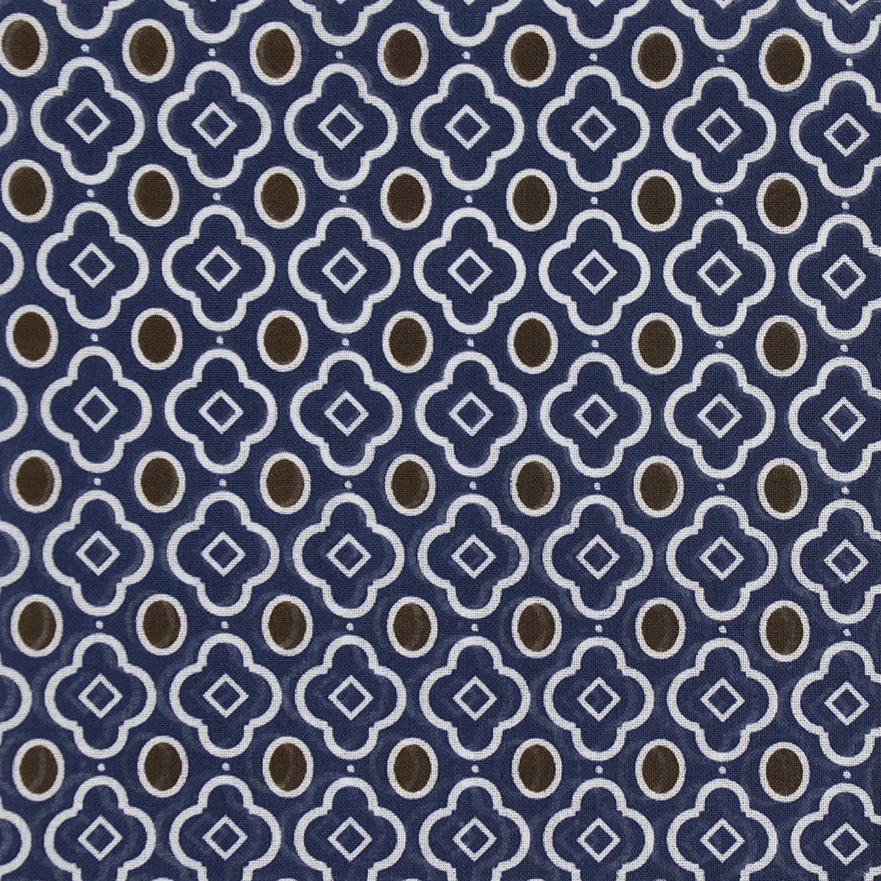 Cotton Mosaic Pocket Square in Navy and Brown - Image 3