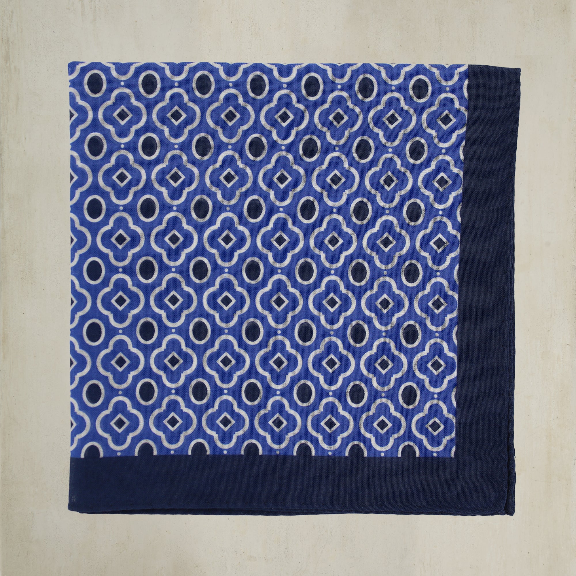 Cotton Mosaic Pocket Square in Navy - Image 2