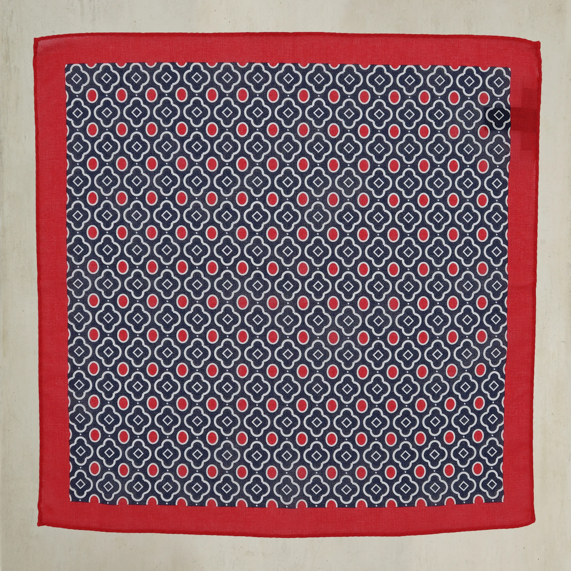 Cotton Mosaic Pocket Square in Navy and Red