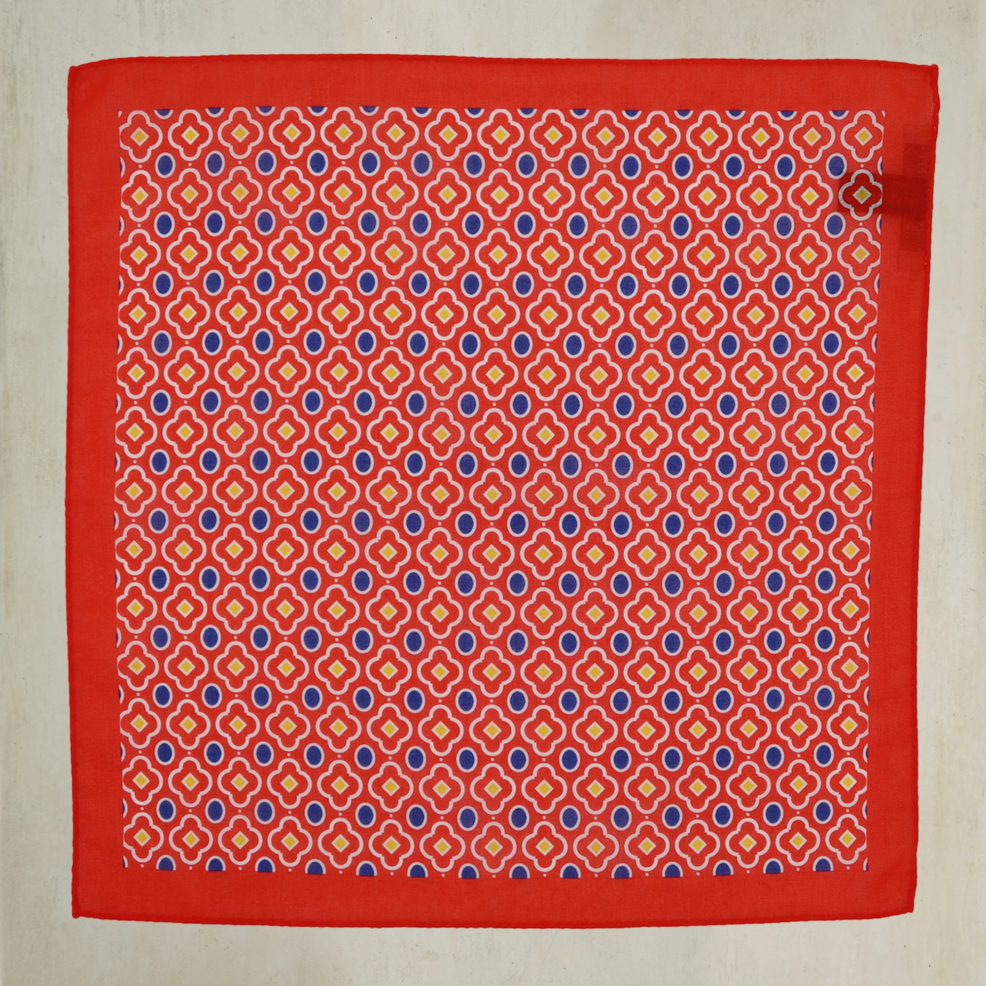 Cotton Mosaic Pocket Square in Red and Blue