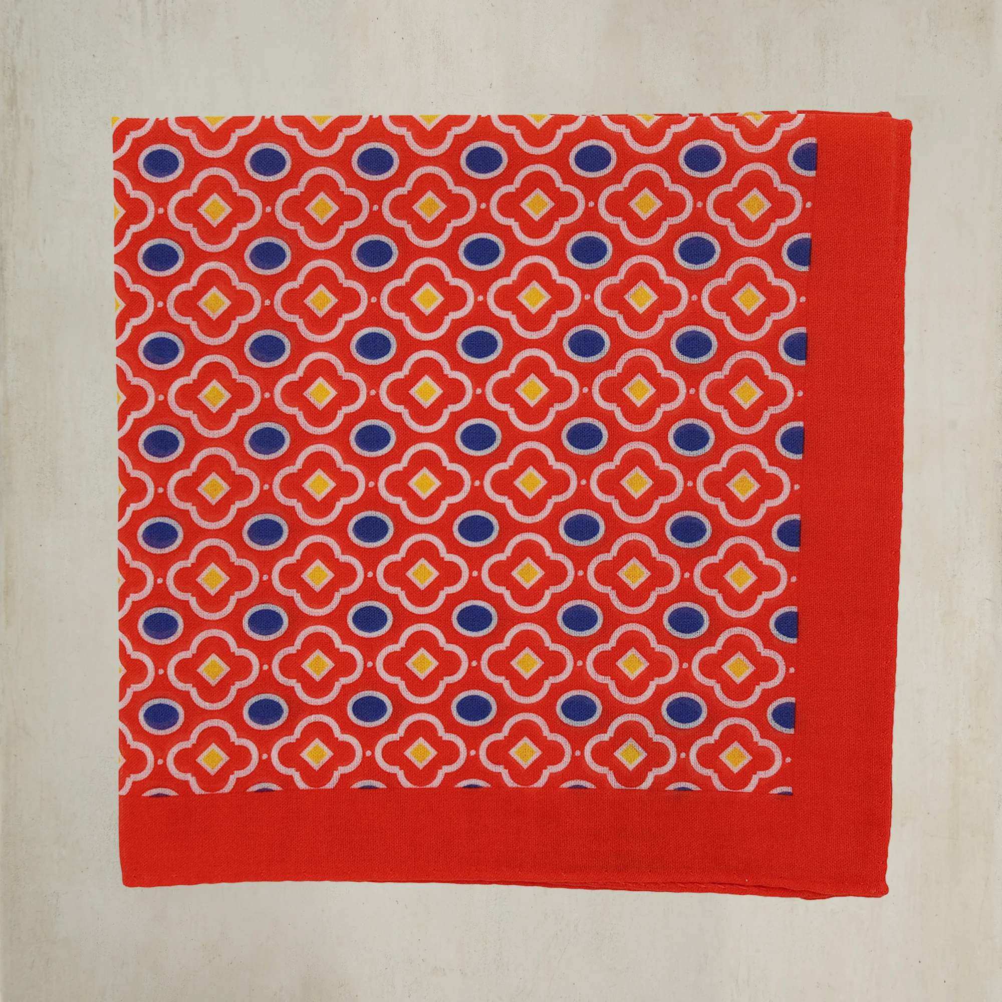 Cotton Mosaic Pocket Square in Red and Blue - Image 2