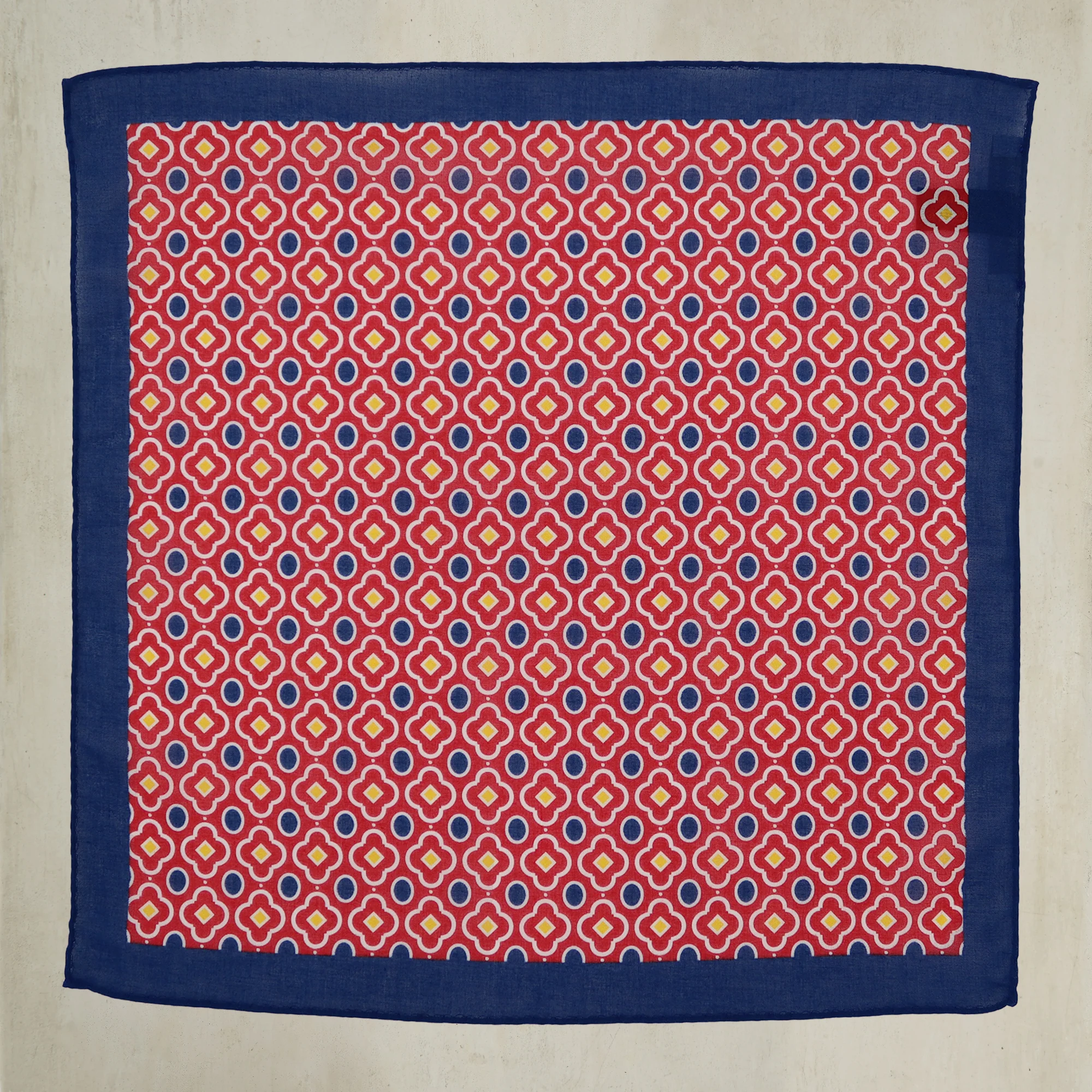Cotton Mosaic Pocket Square in Red and Navy