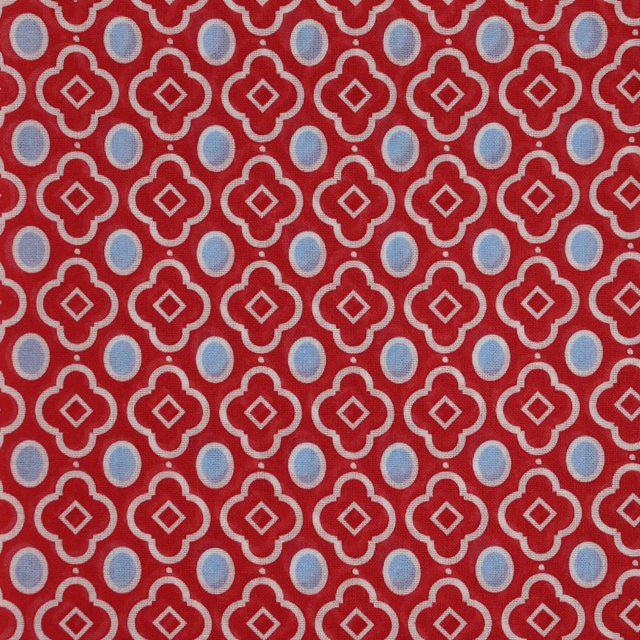 Cotton Mosaic Pocket Square in Red and Sky - Image 3