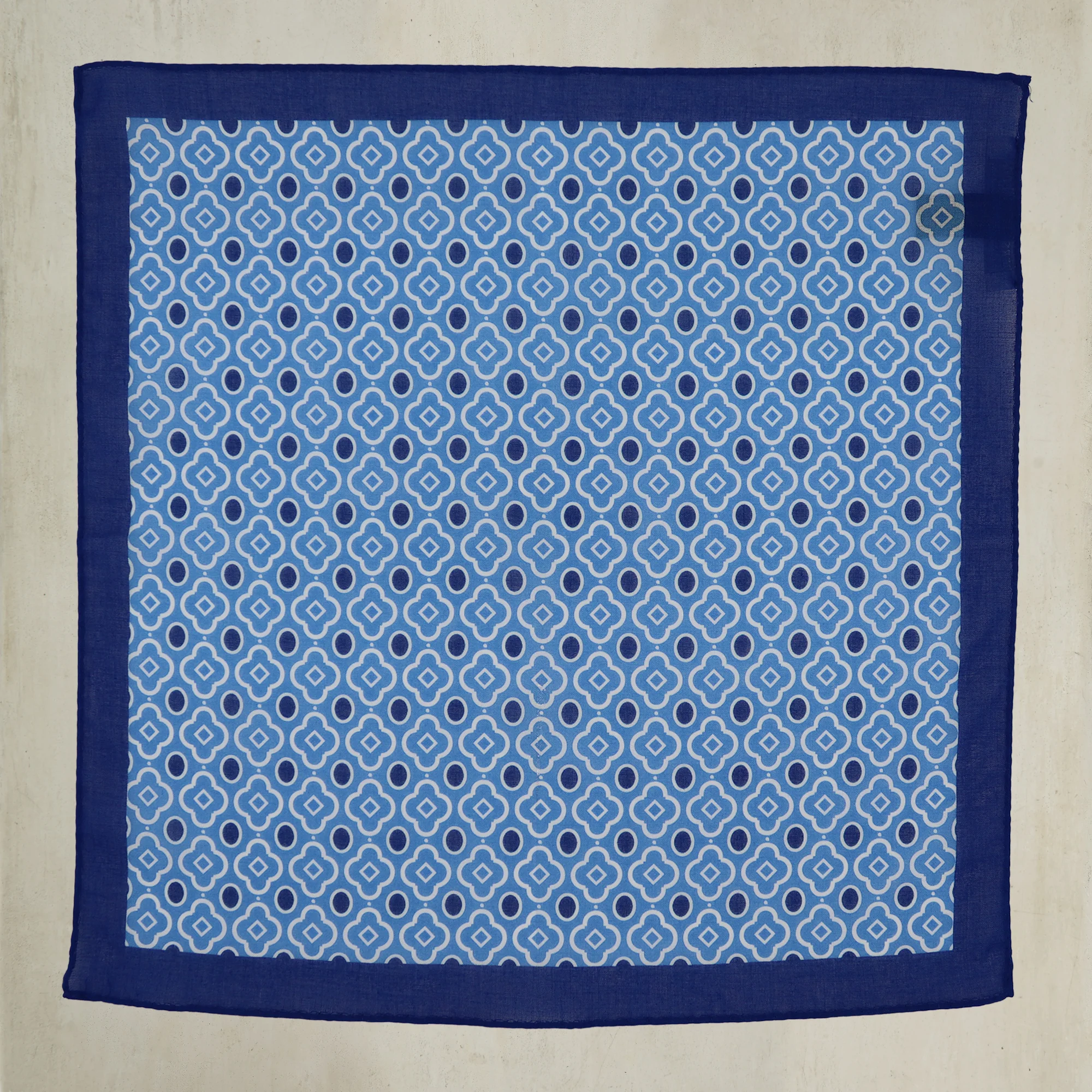 Cotton Mosaic Pocket Square in Sky and Denim