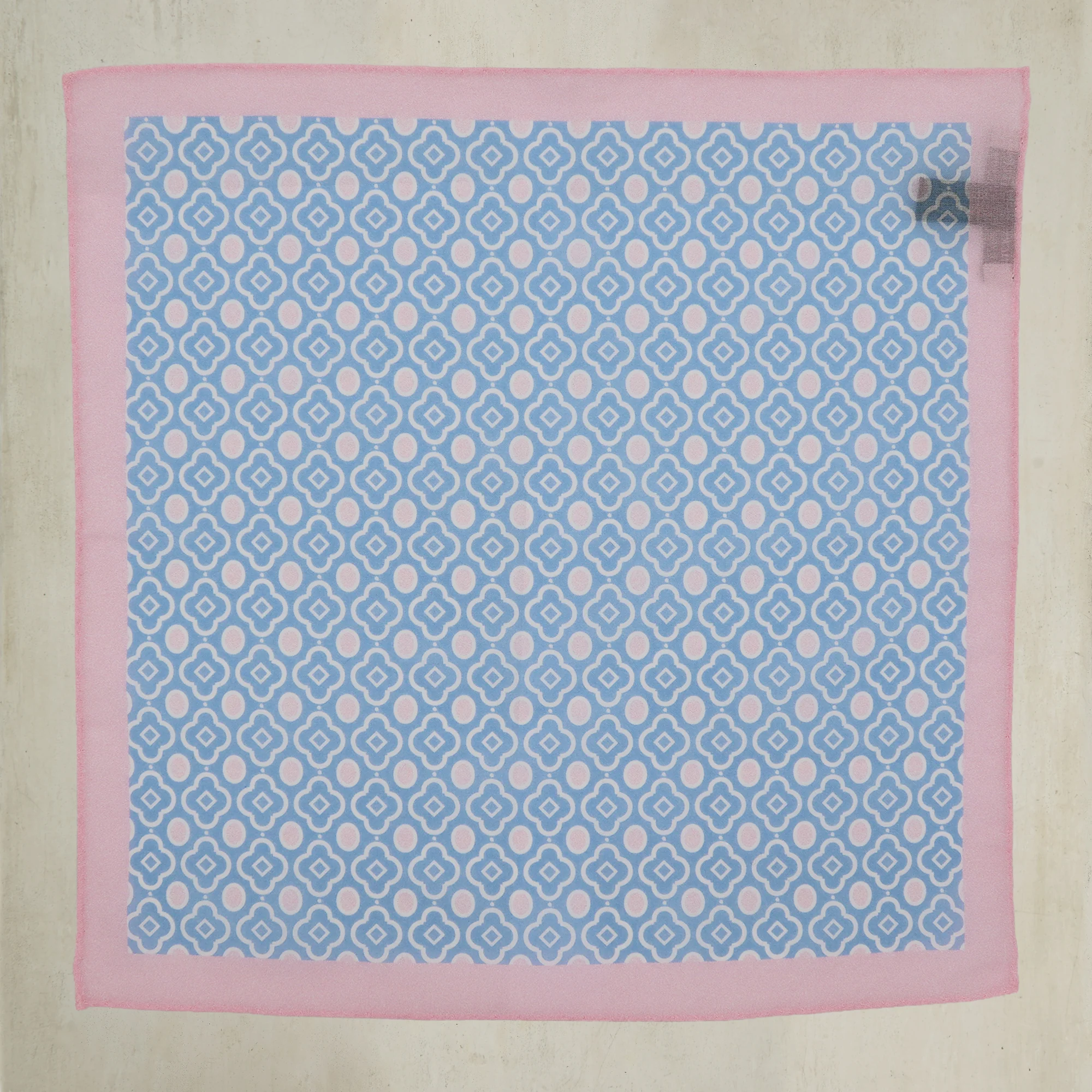 Cotton Mosaic Pocket Square in Sky and Light Pink
