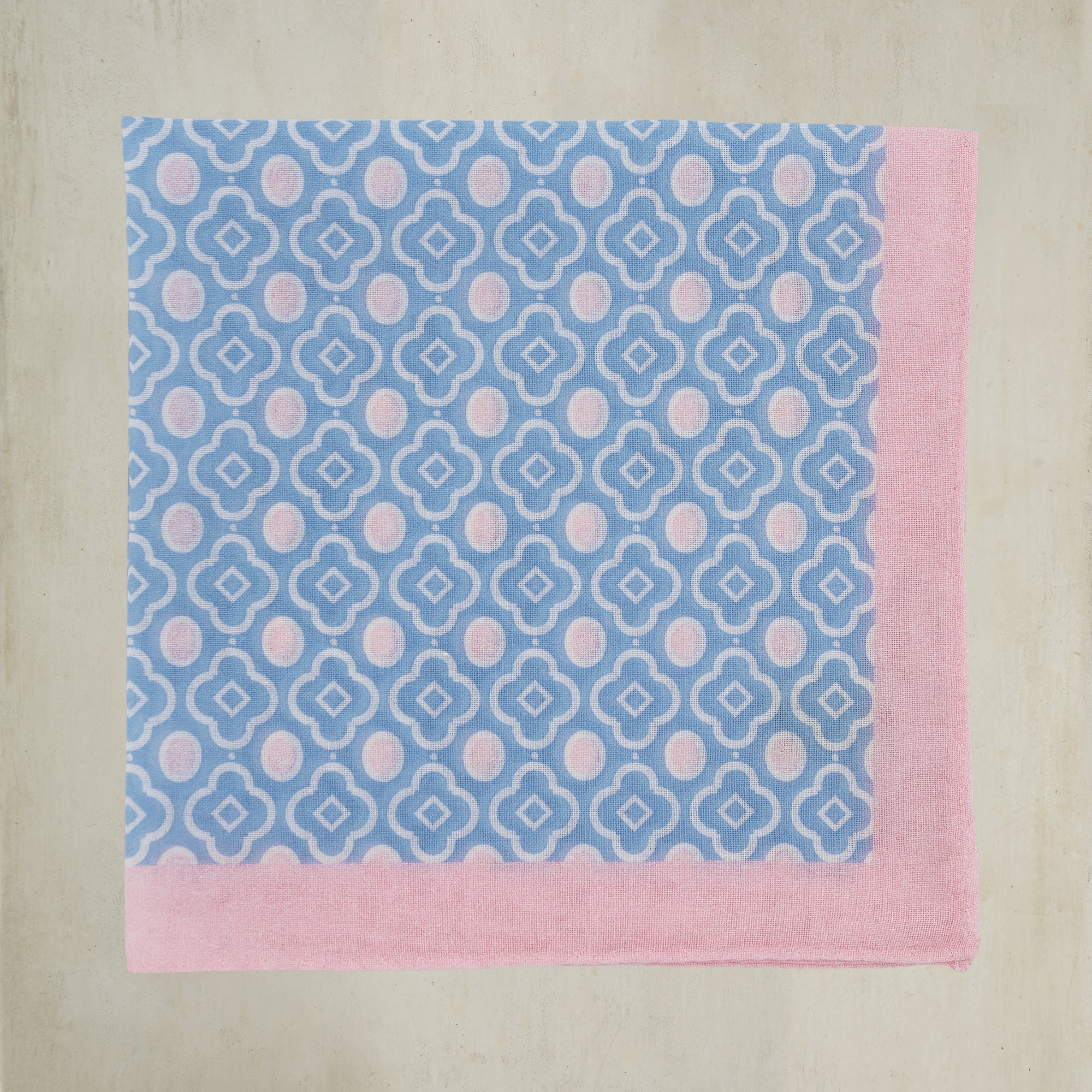 Cotton Mosaic Pocket Square in Sky and Light Pink - Image 2