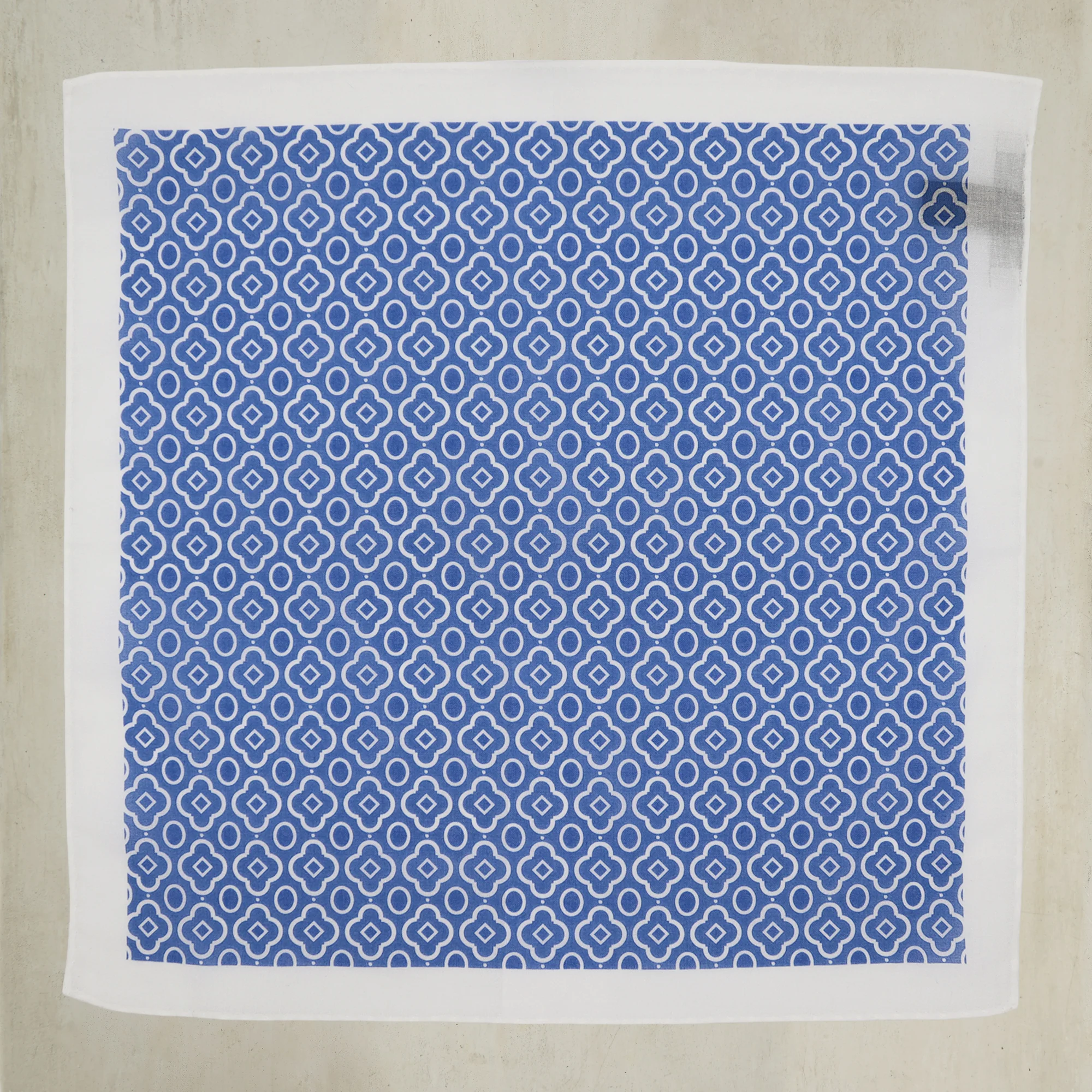Cotton Mosaic Pocket Square in Sky and White
