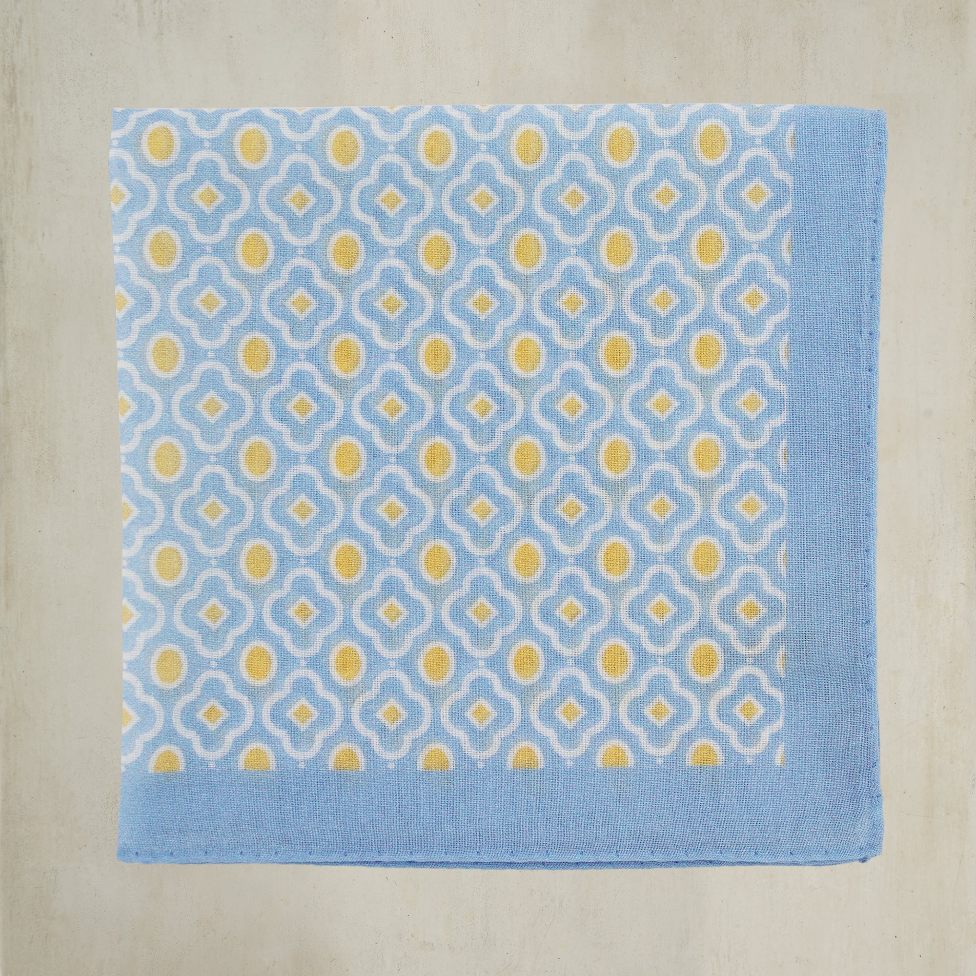 Cotton Mosaic Pocket Square in Sky and Yellow - Image 2