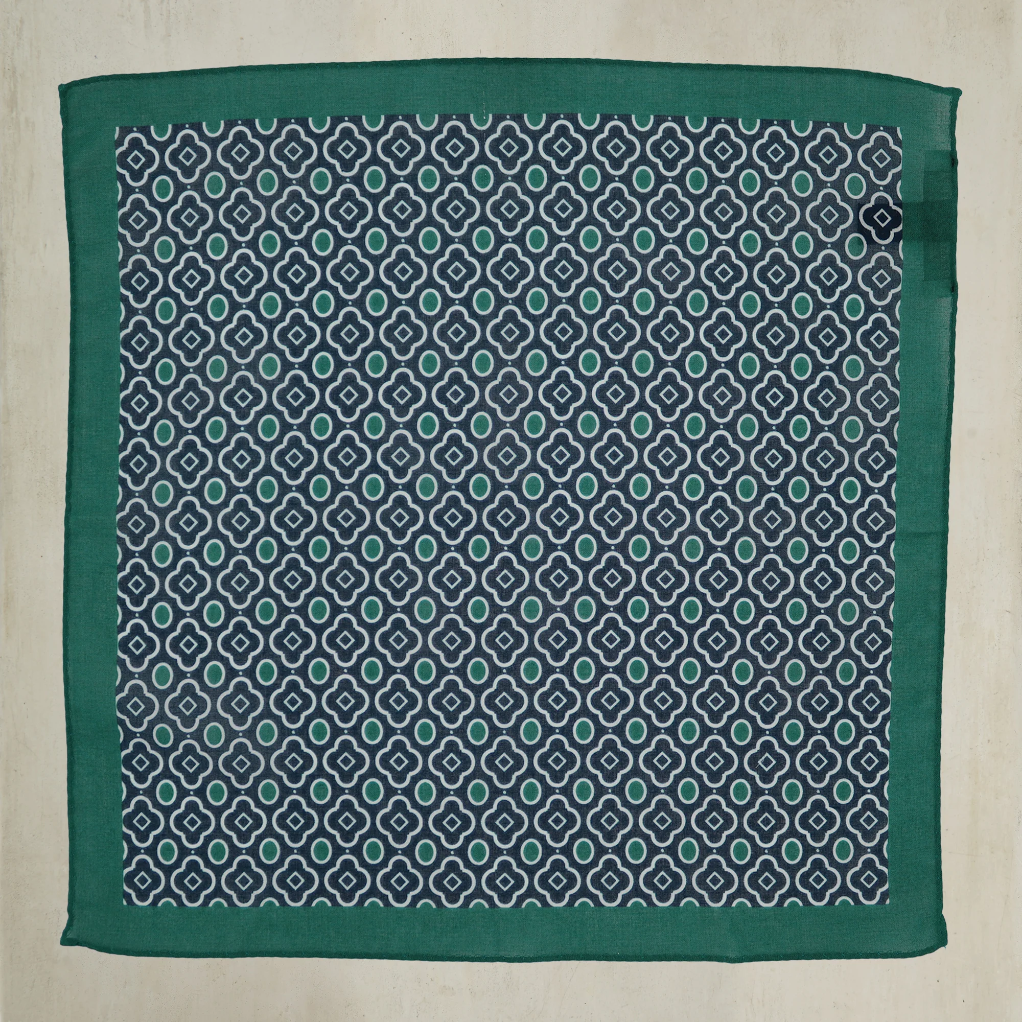 Cotton Mosaic Pocket Square in Turquoise and Blue