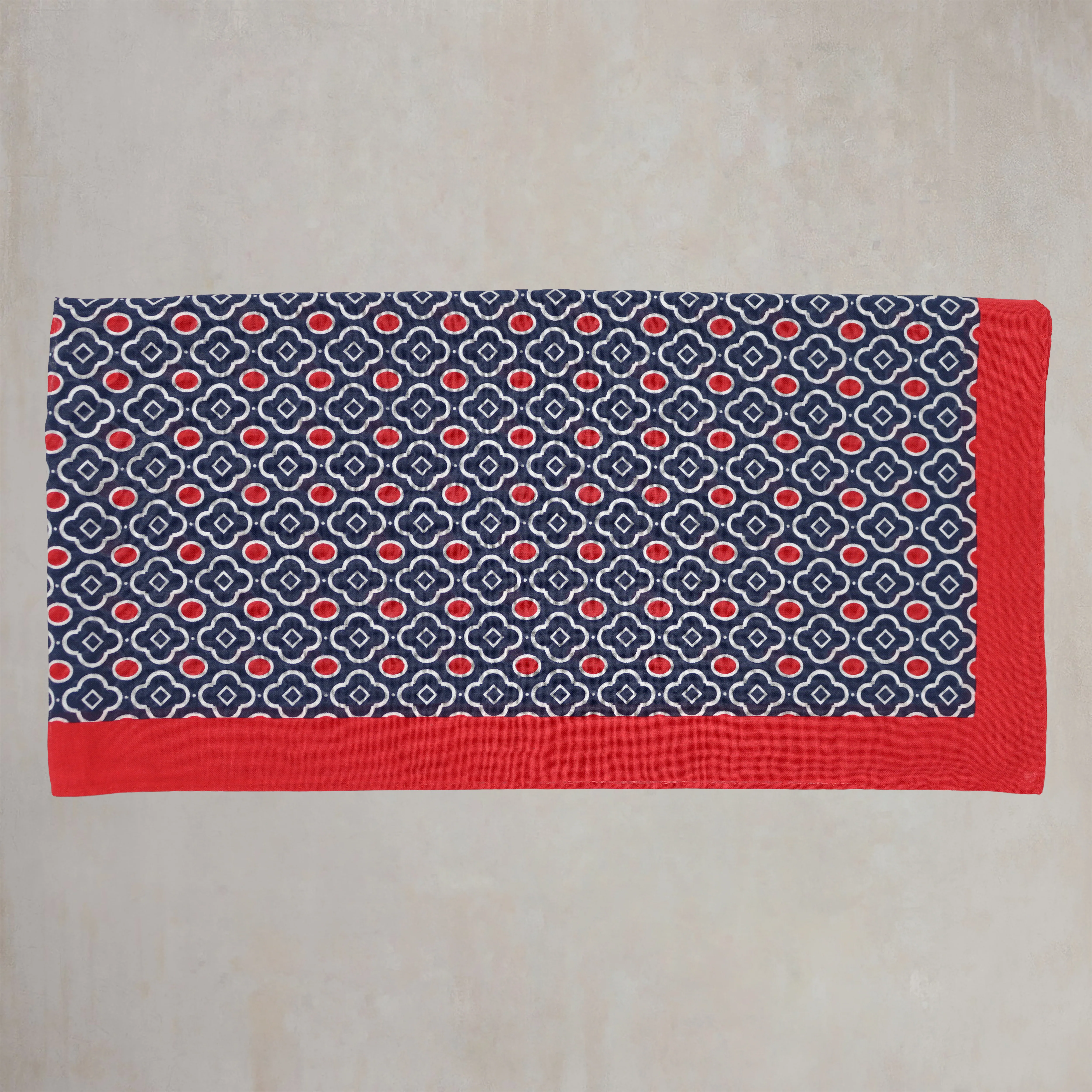 Cotton Mosaic Print Neckerchief In Navy and Red - Image 2