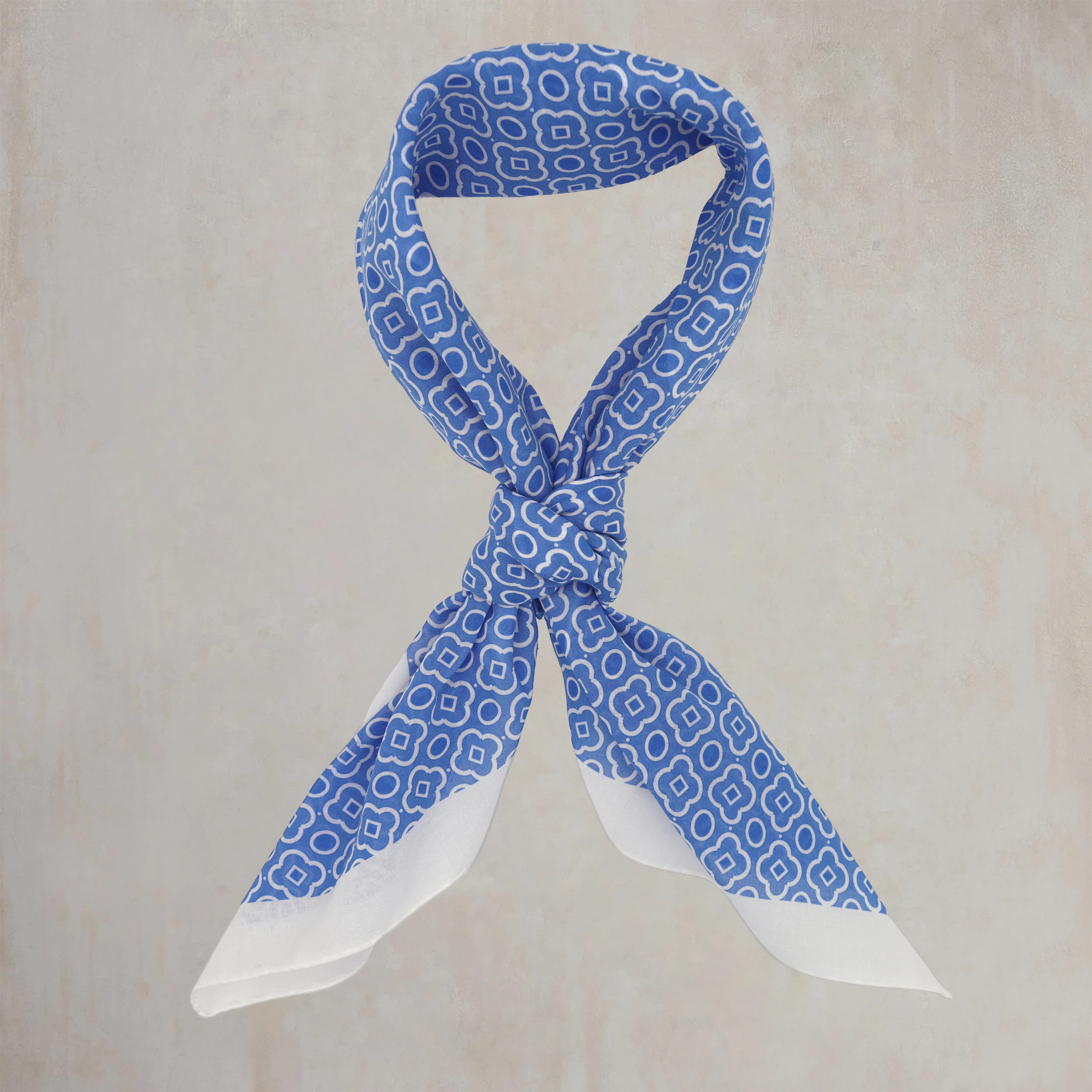 Cotton Mosaic Print Neckerchief In Sky and White