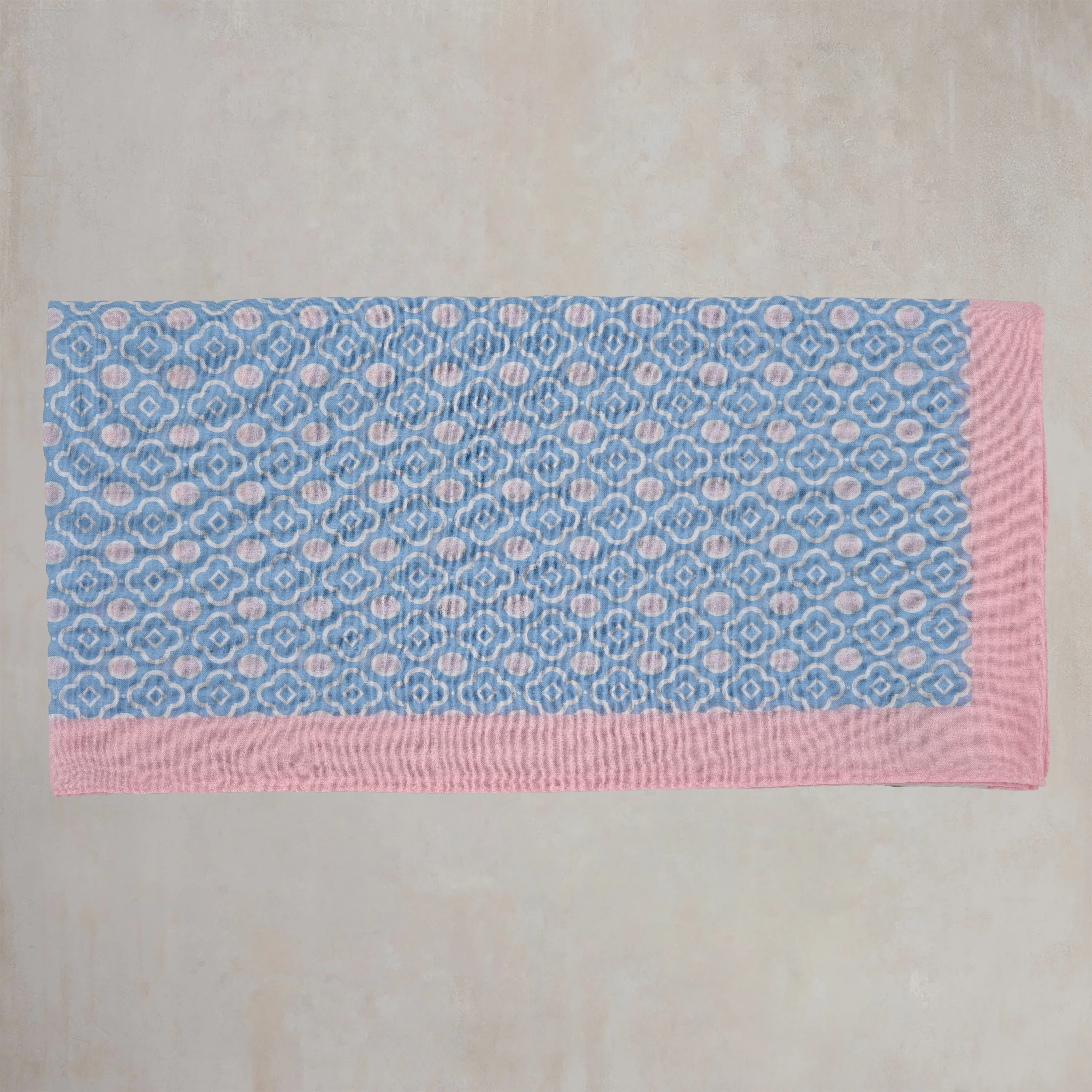Cotton Mosaic Print Neckerchief In Sky and Light Pink - Image 2