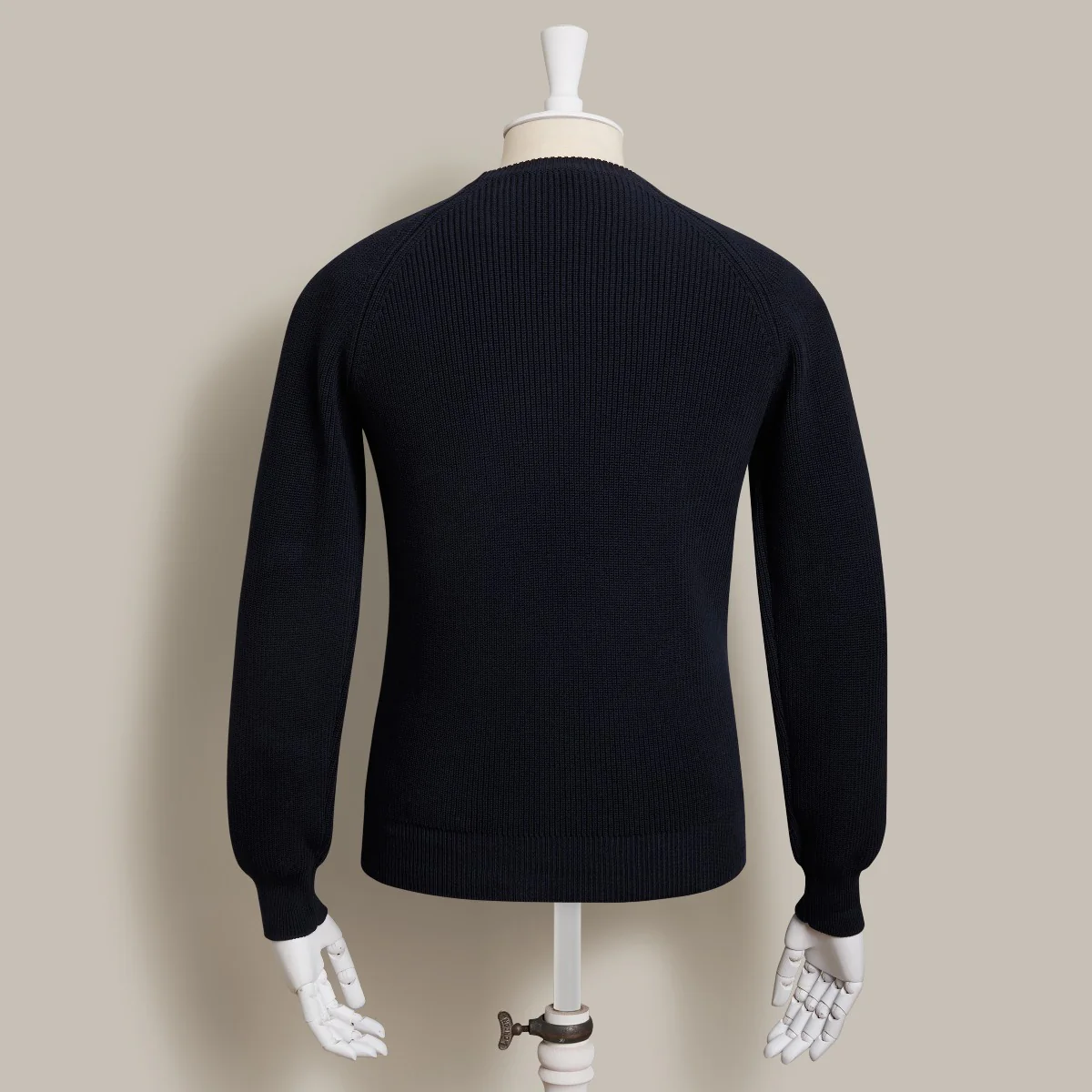 Ribbed Cotton Raglan Sleeved Sweater In Dark Navy - Image 3