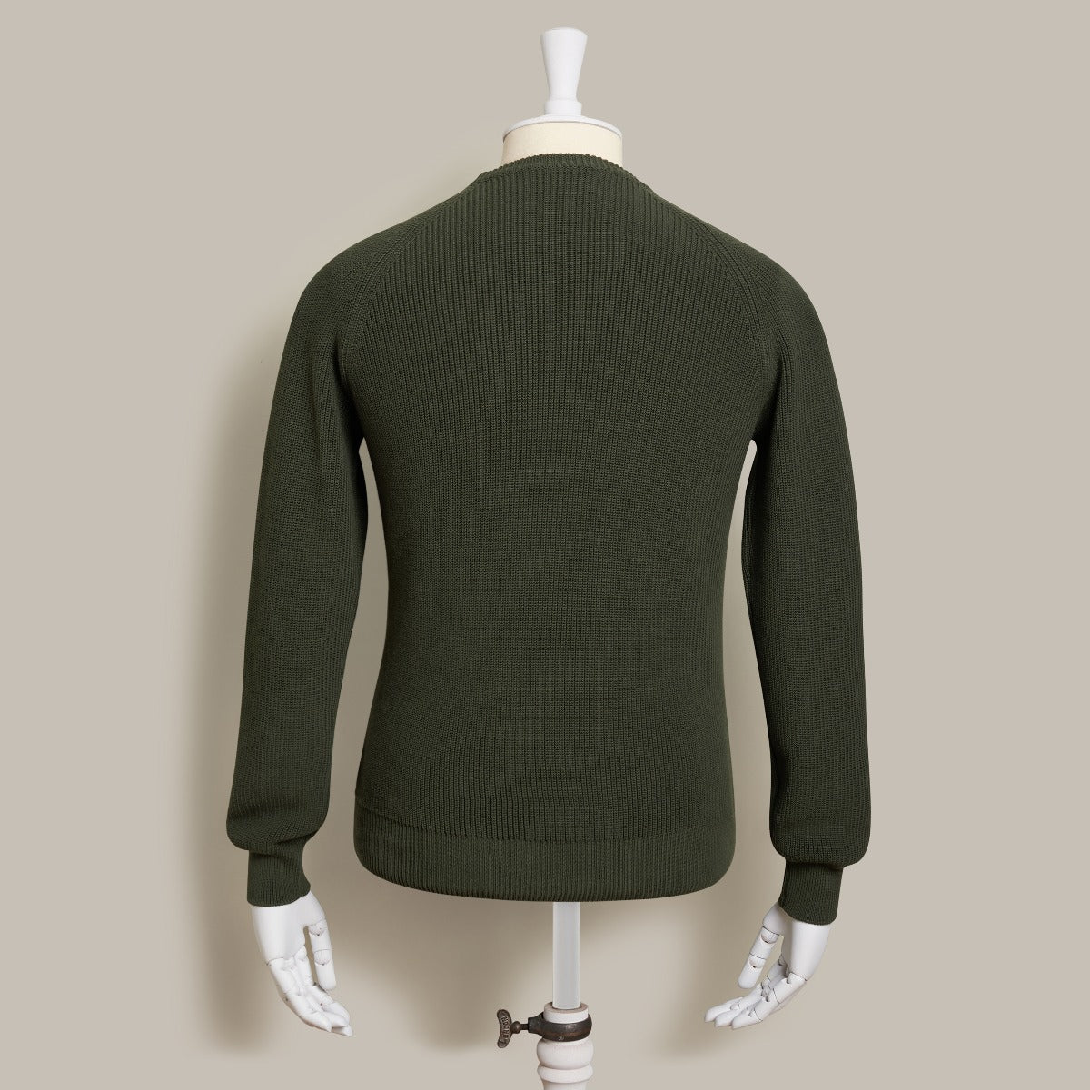 Ribbed Cotton Raglan Sleeved Sweater In Khaki - Image 3