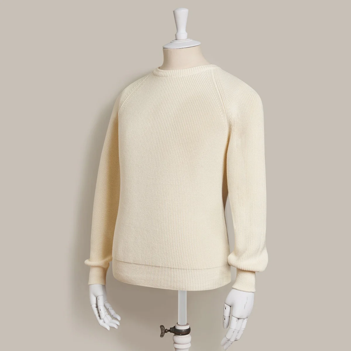 Ribbed Cotton Raglan Sleeved Sweater In Light Cream - Image 2