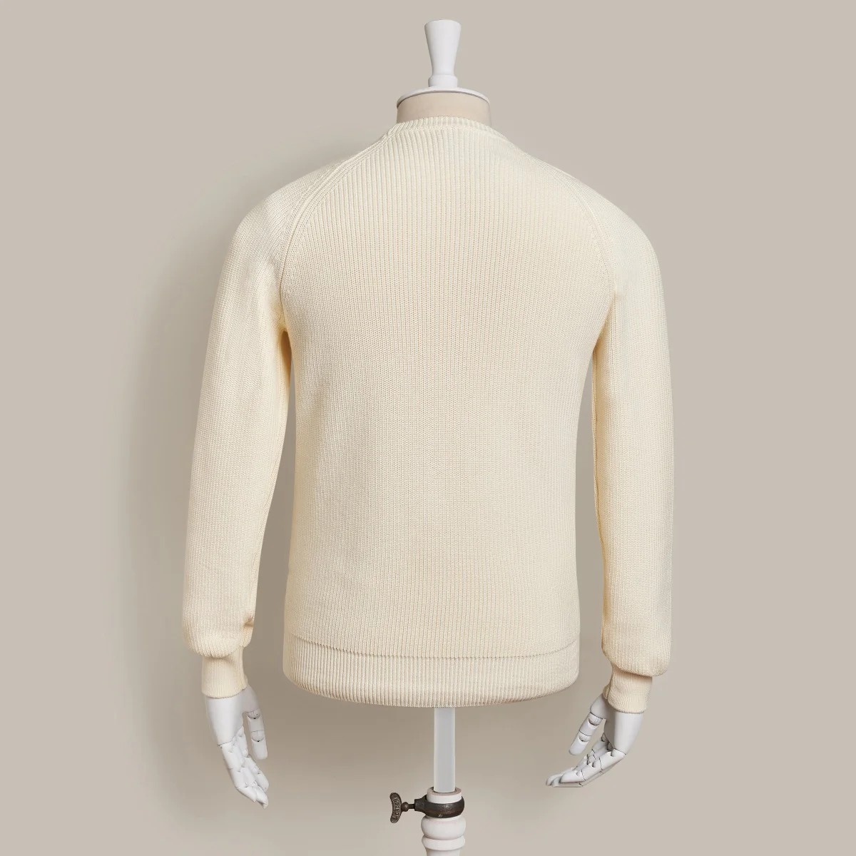 Ribbed Cotton Raglan Sleeved Sweater In Light Cream - Image 3