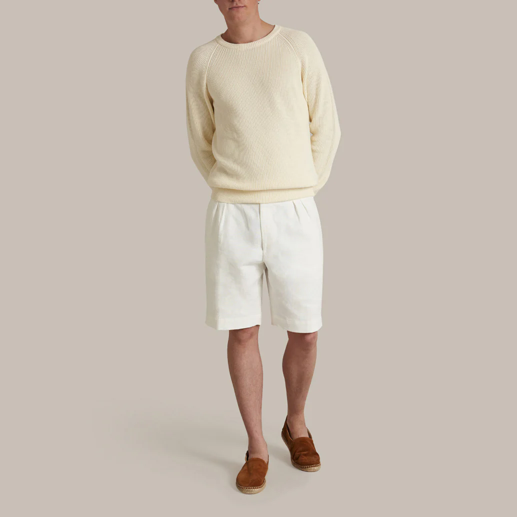 Ribbed Cotton Raglan Sleeved Sweater In Light Cream - Image 4