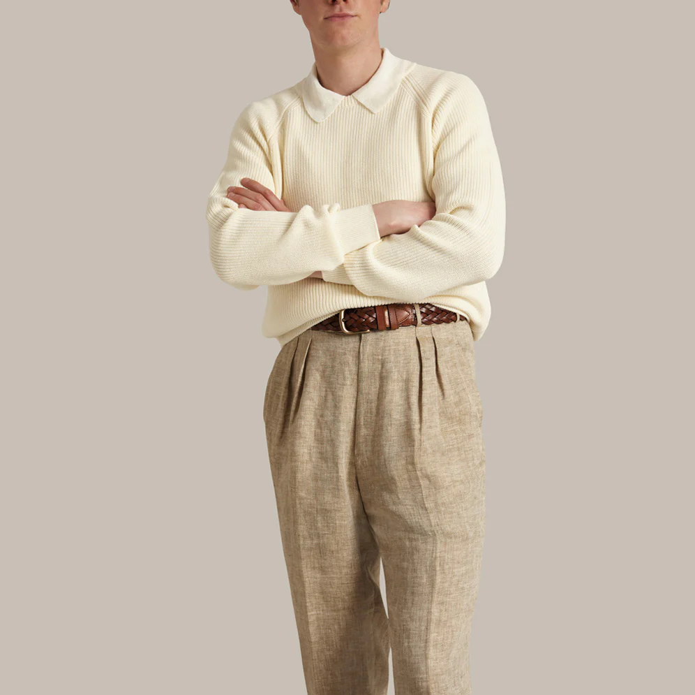 Ribbed Cotton Raglan Sleeved Sweater In Light Cream - Image 5