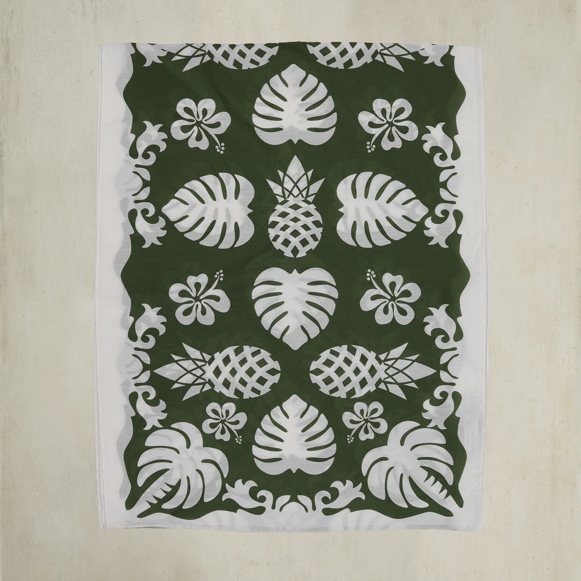 Cotton And Silk Pineapple Print Scarf in Green - Image 3