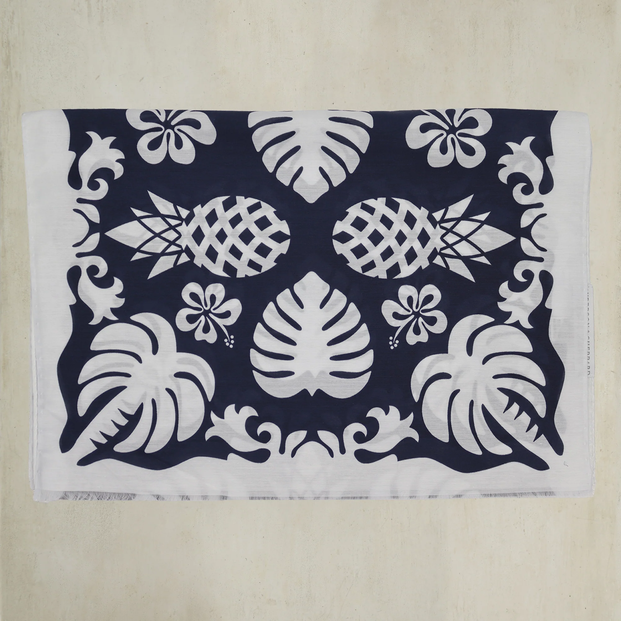 Cotton And Silk Pineapple Print Scarf in Navy - Image 2