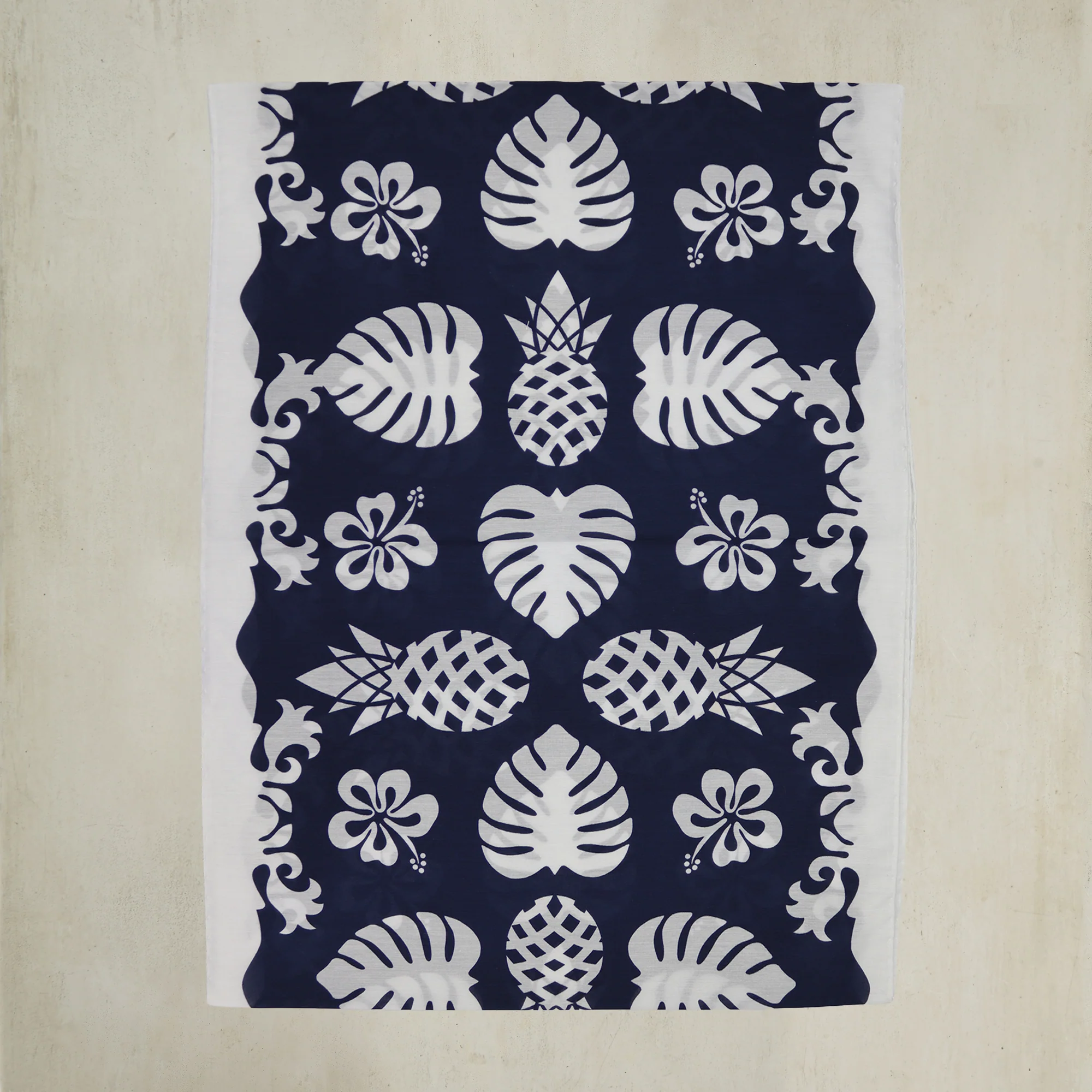 Cotton And Silk Pineapple Print Scarf in Navy - Image 3
