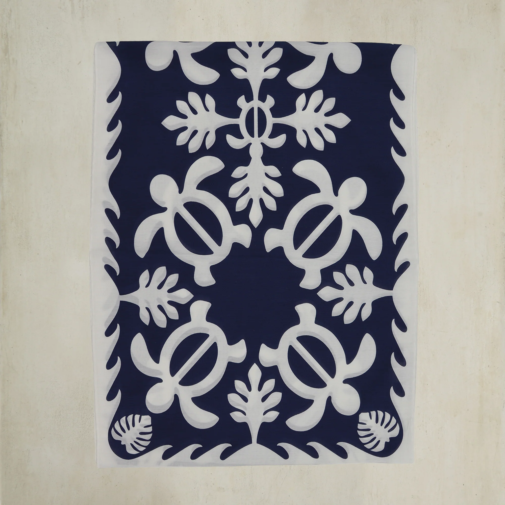 Cotton And Silk Turtle Print Scarf in Navy - Image 3