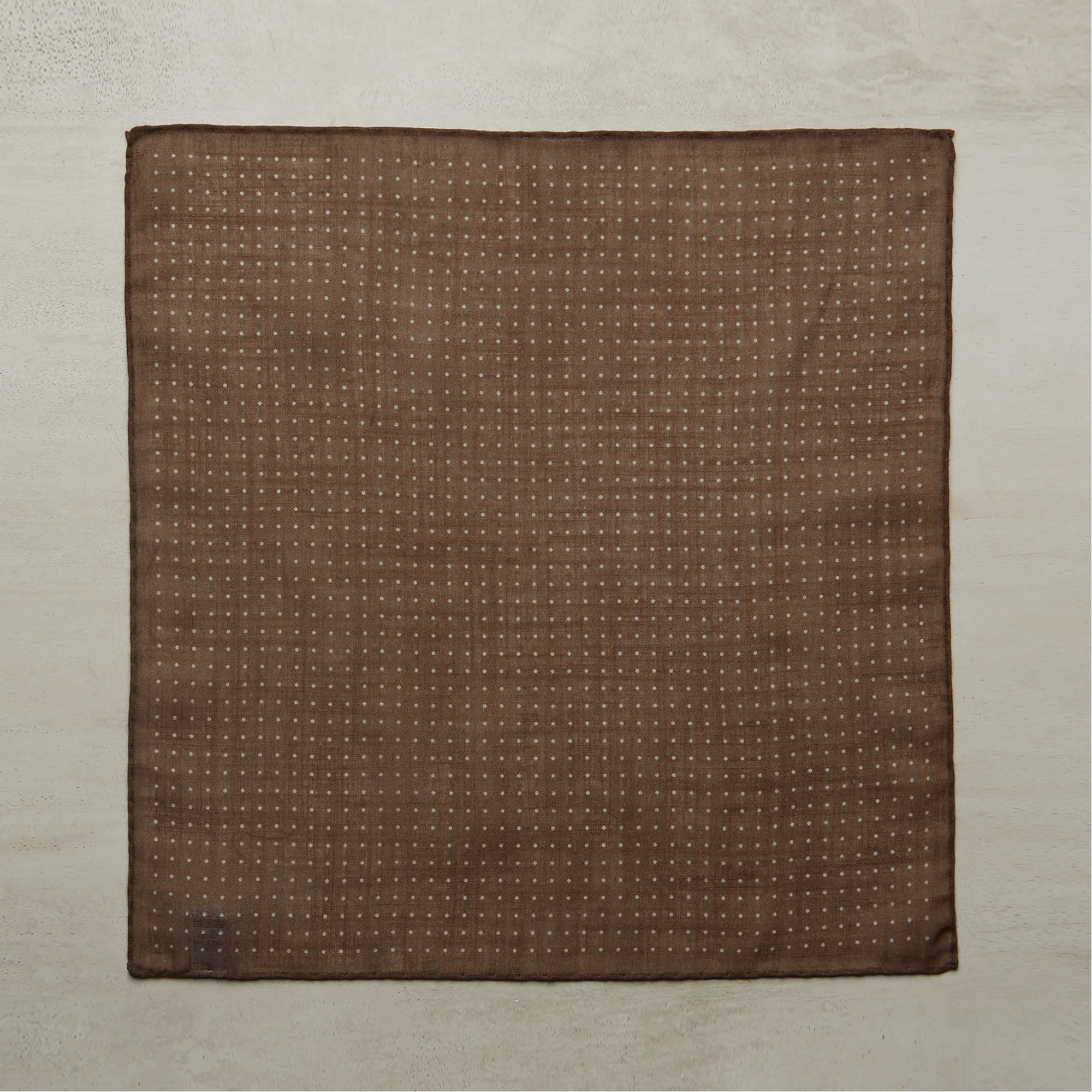 Cotton Spotted Pocket Square in Light Brown and White