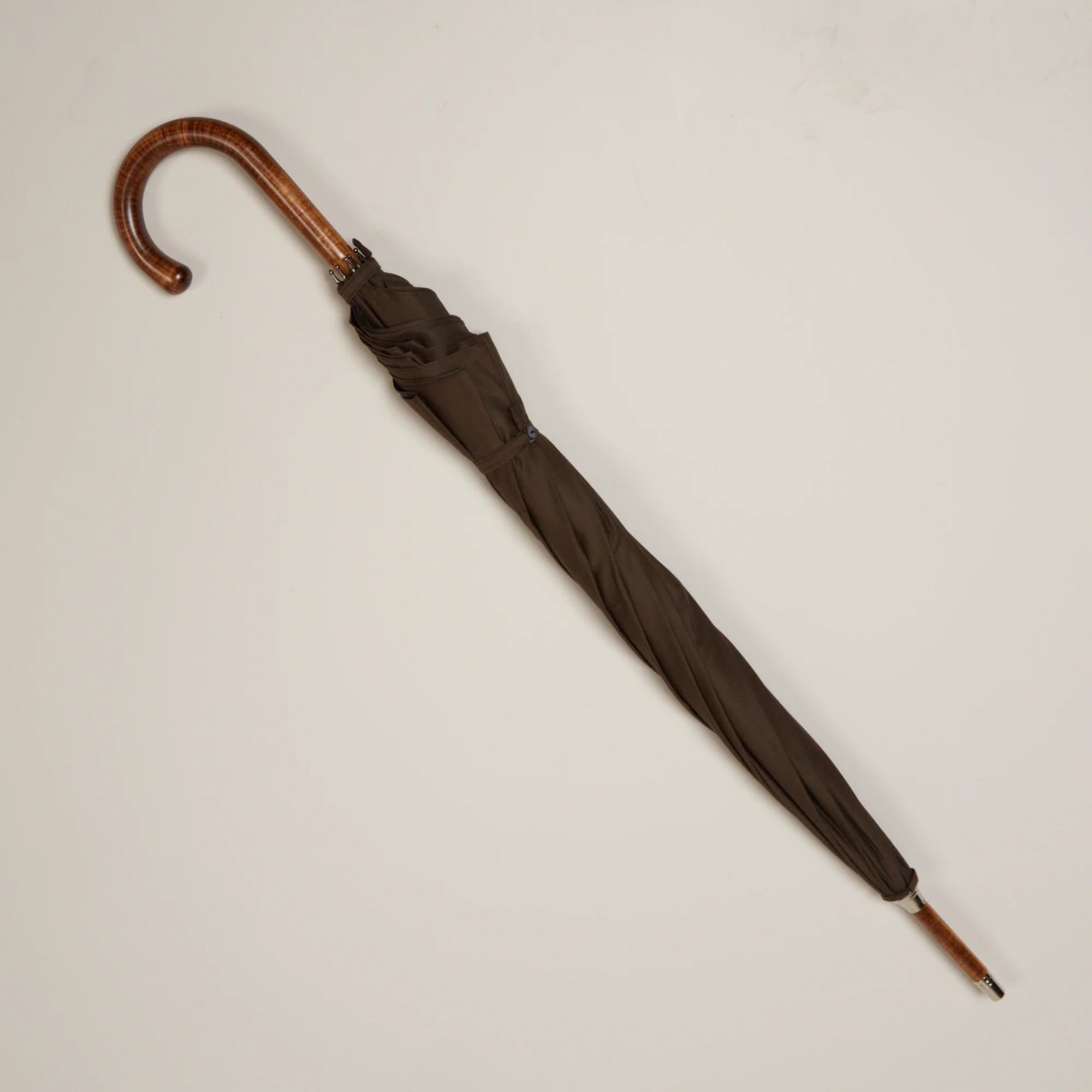Cotton Umbrella With Maple Handle In Dark Brown - Image 2