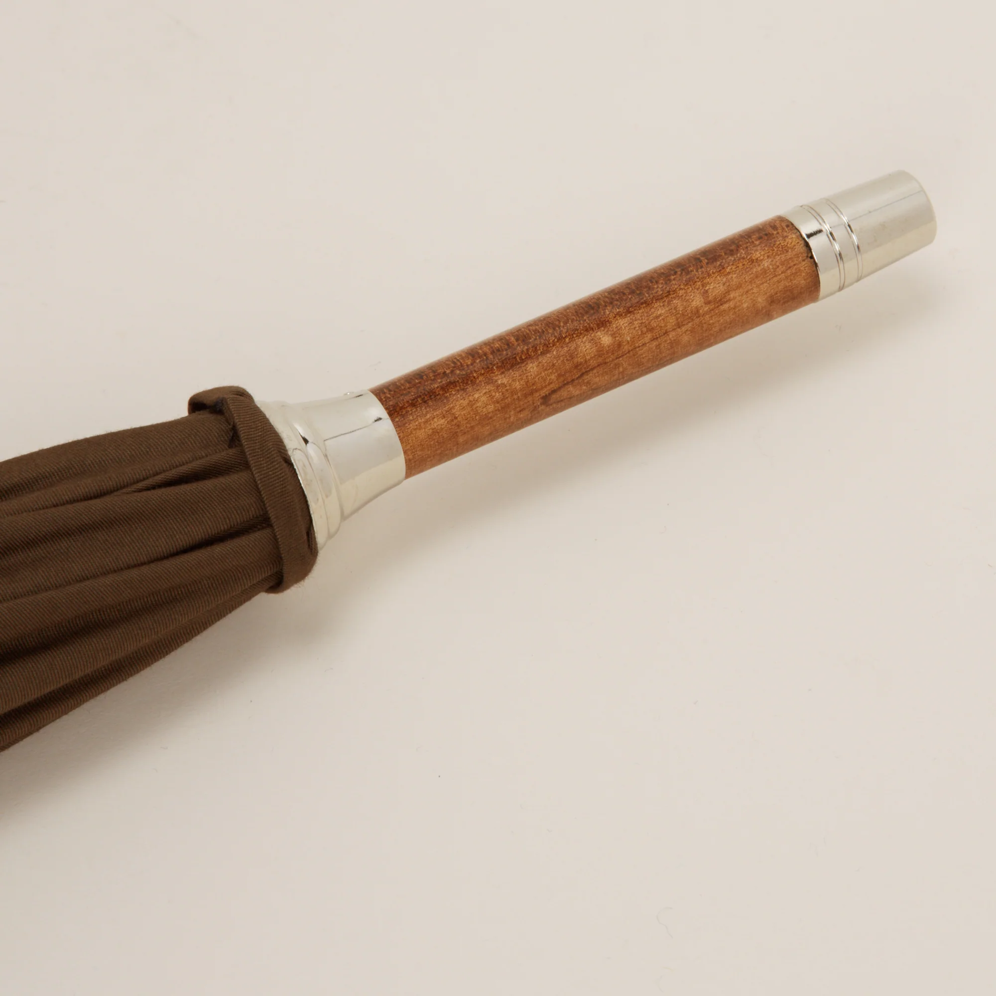 Cotton Umbrella With Maple Handle In Dark Brown - Image 3