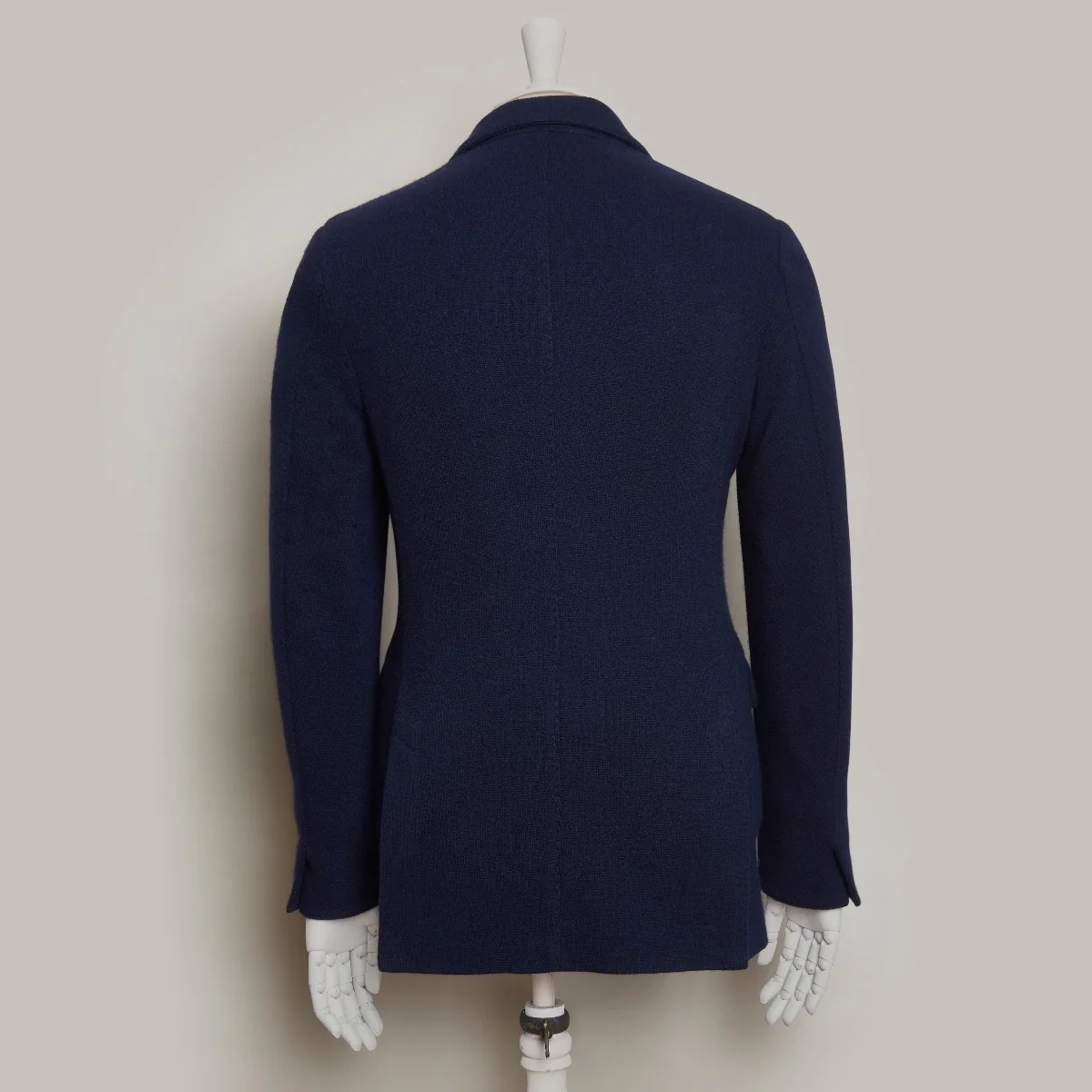 Double Breasted Cashmere Blend Unstructured Knitted Blazer in Navy - Image 3