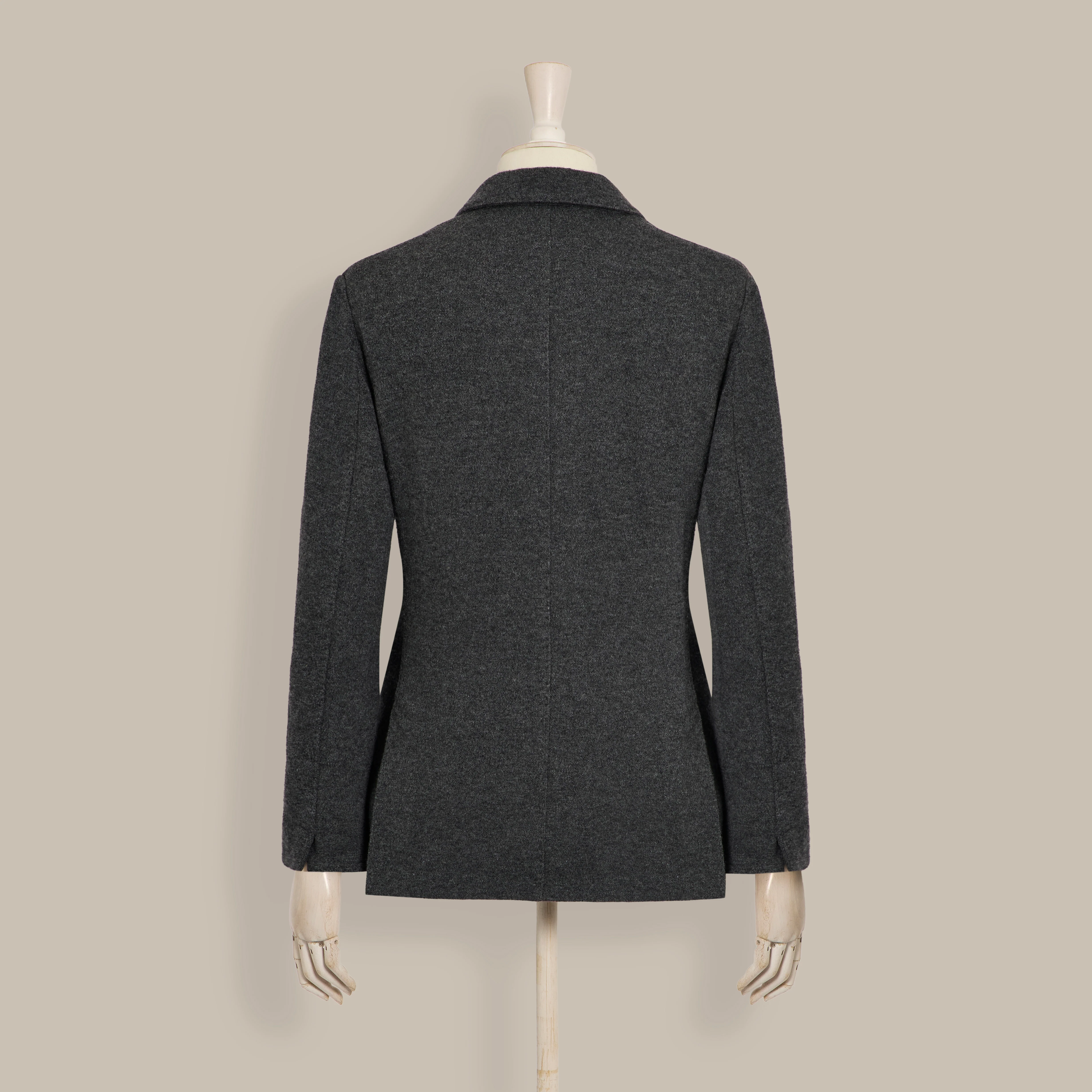 Double Breasted Cashmere Blend Unstructured Knitted Blazer in Grey - Image 2