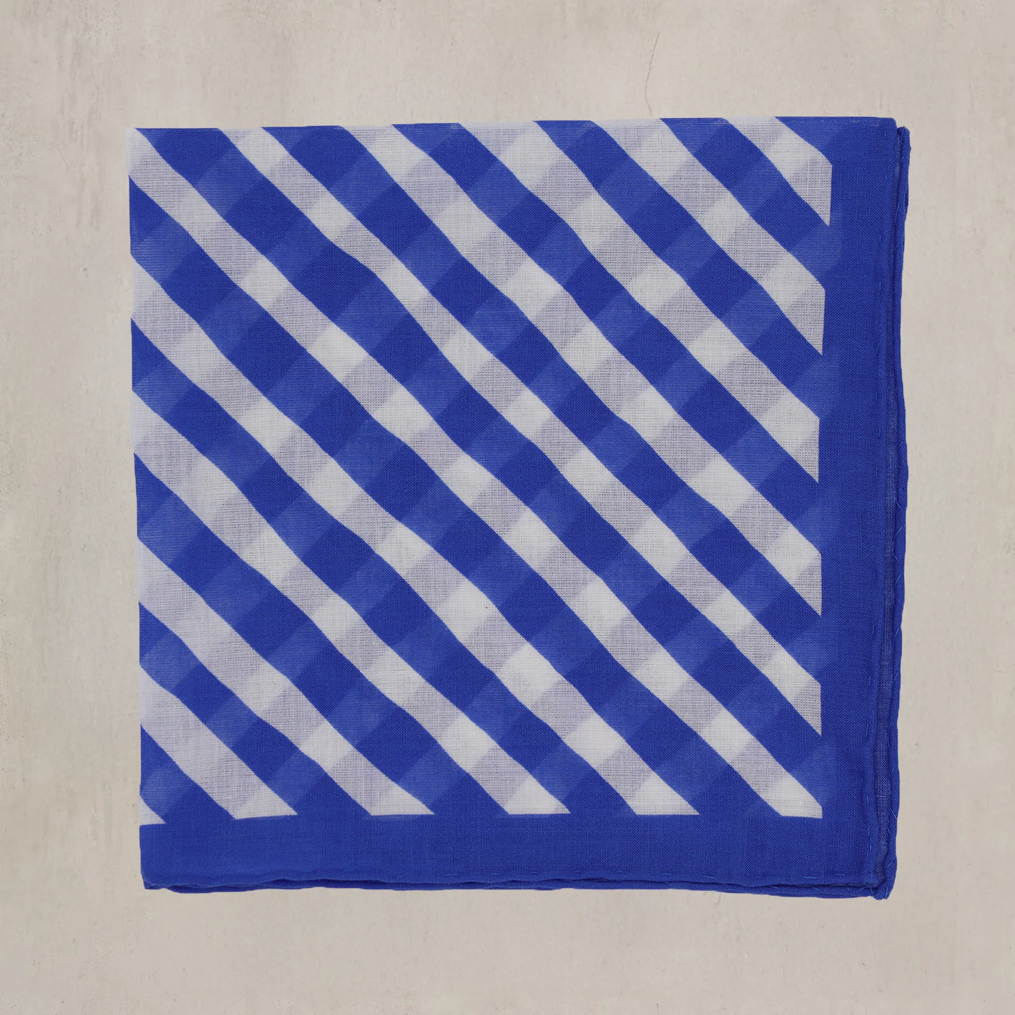 Diagonal Print Cotton Pocket Square in Blue - Image 2