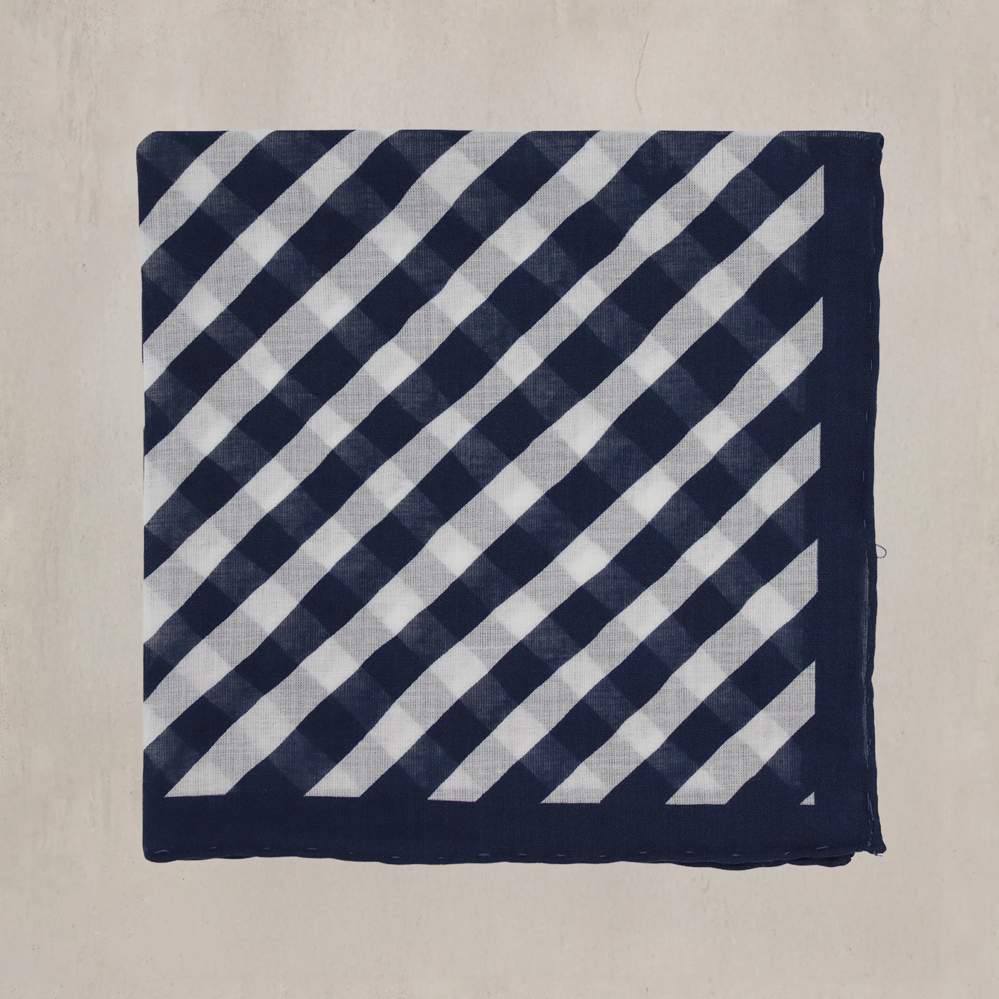 Diagonal Print Cotton Pocket Square in Navy - Image 2