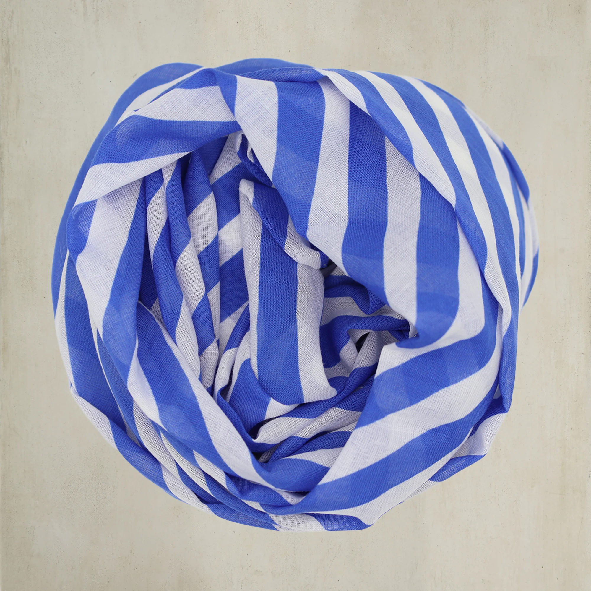 Diagonal Print Small Cotton Scarf in Blue