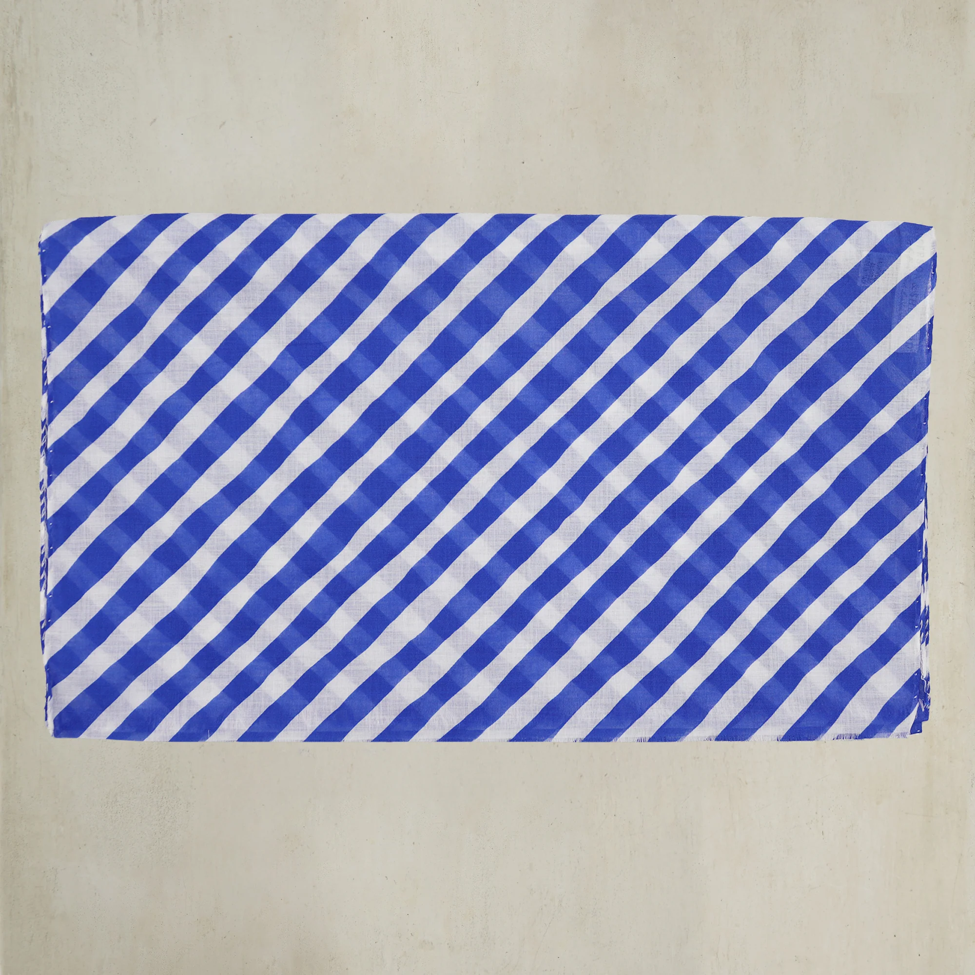 Diagonal Print Small Cotton Scarf in Blue - Image 2