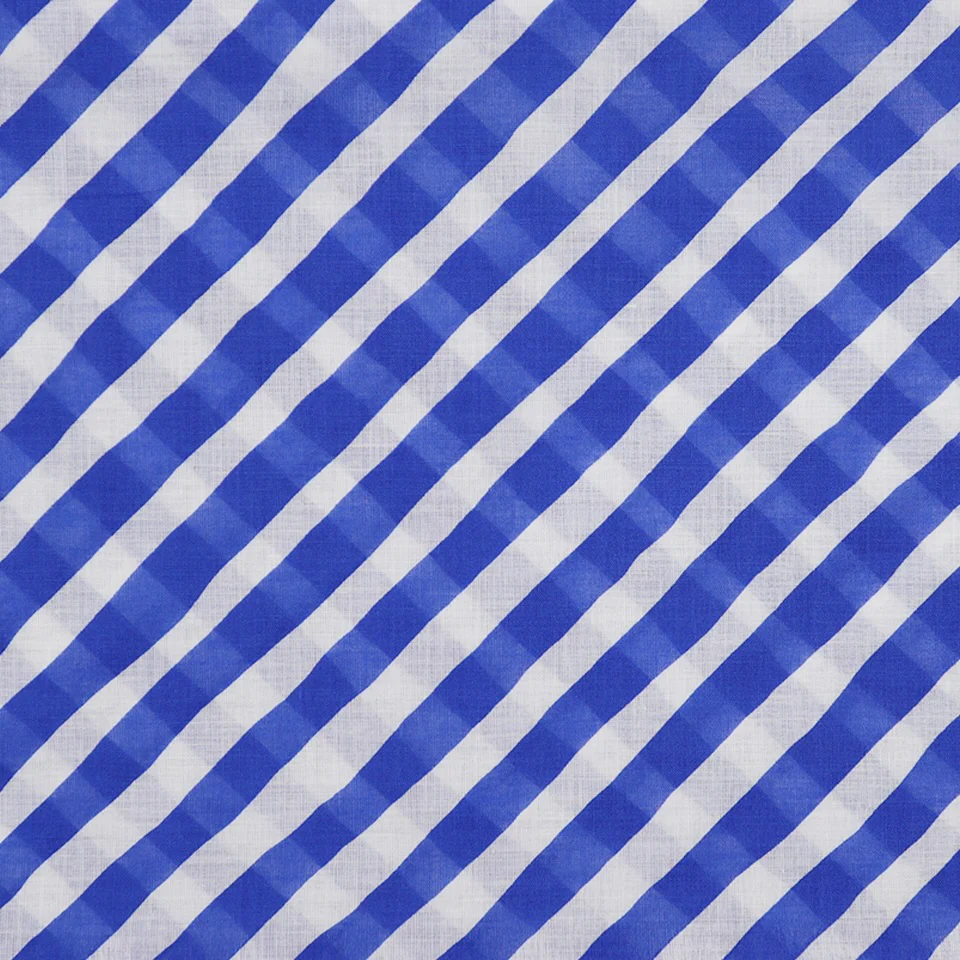 Diagonal Print Small Cotton Scarf in Blue - Image 3