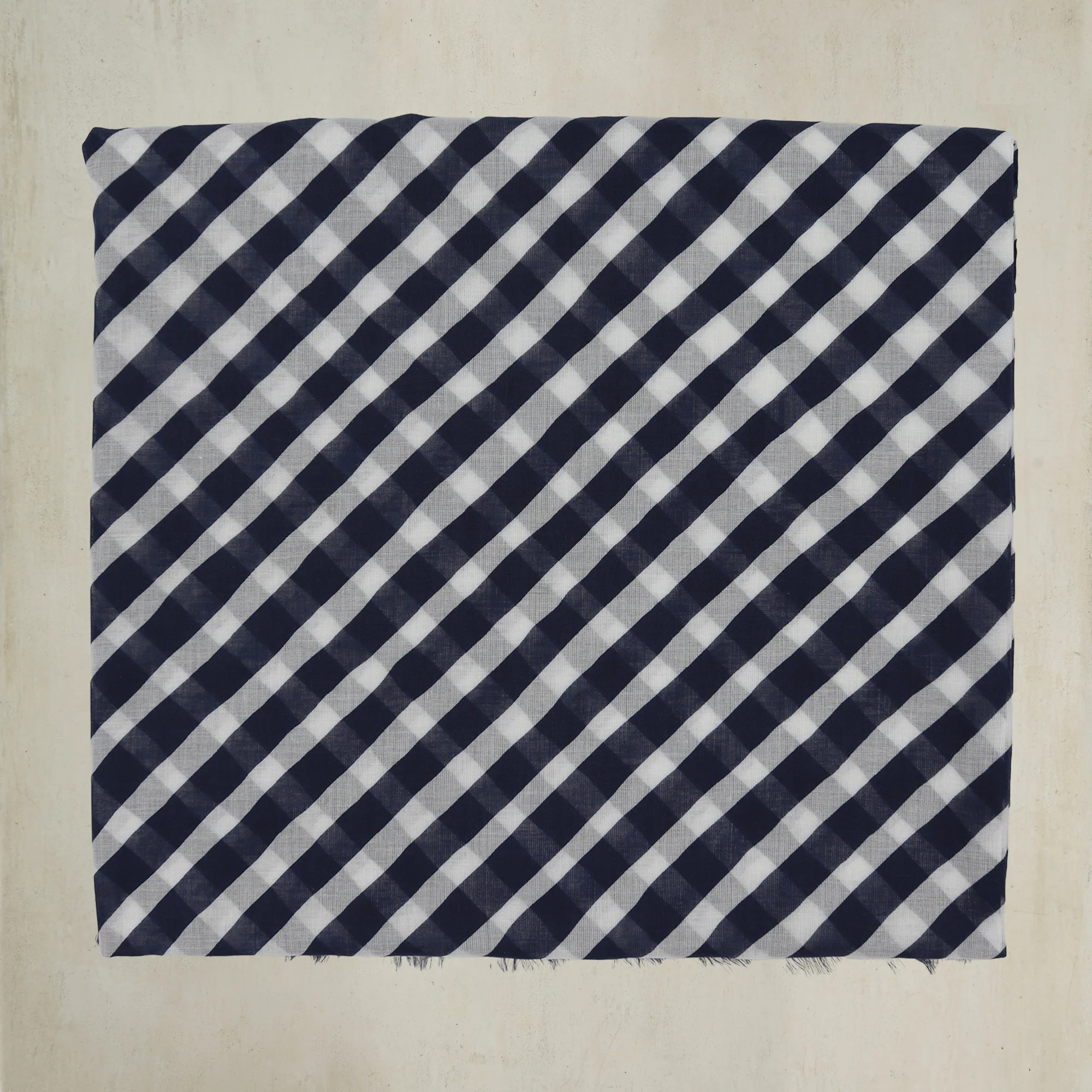 Diagonal Print Small Cotton Scarf in Navy - Image 2