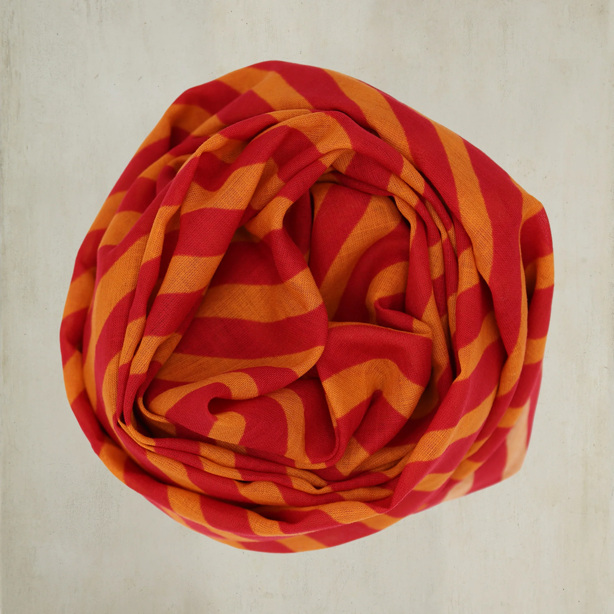 Diagonal Print Small Cotton Scarf in Red